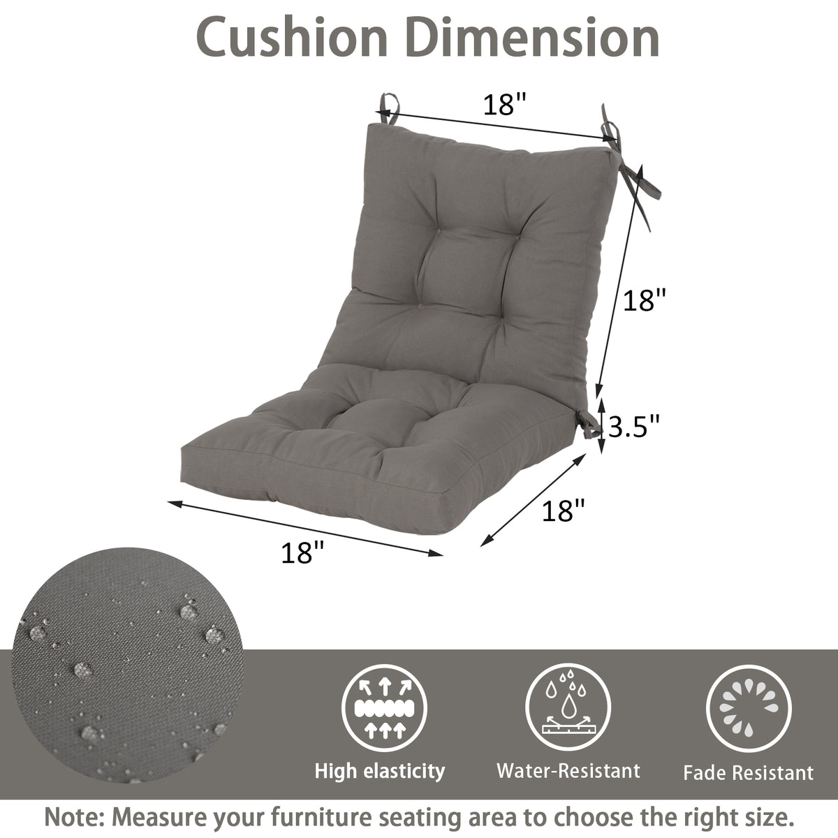 Goodgoods N Tufted Outdoor High-Back Chair Cushion 18x36 in - Gray