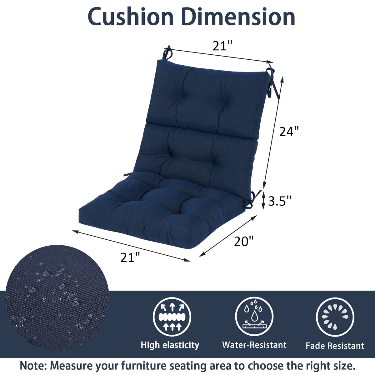 Goodgoods N Tufted Outdoor High-Back Chair Cushion 21x44 in - Dark Blue