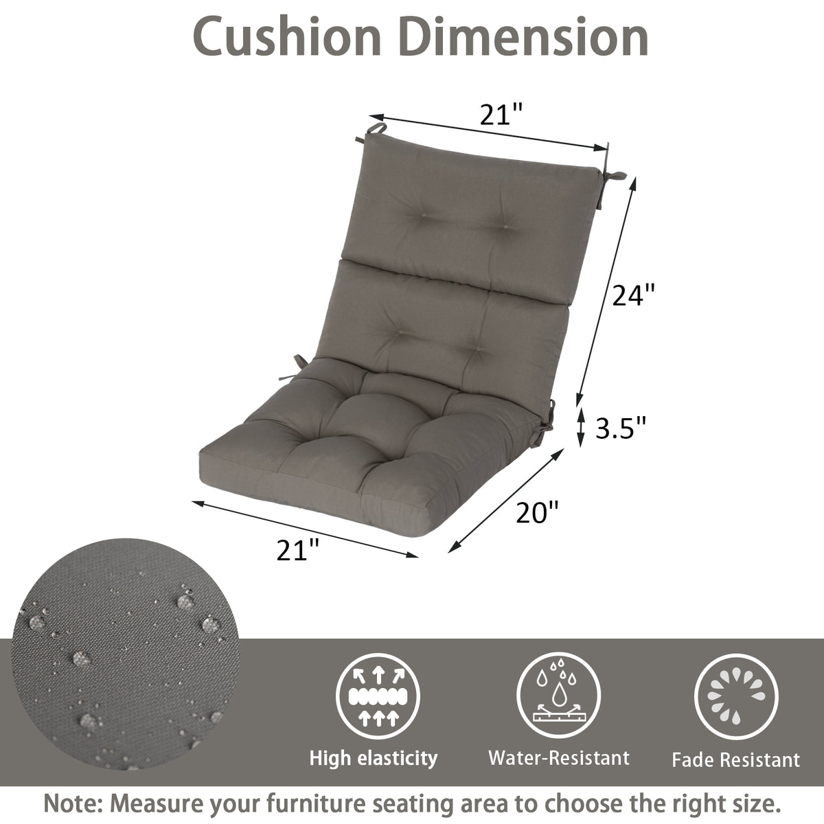 Goodgoods N Tufted Outdoor High-Back Chair Cushion 21x44 in - Gray