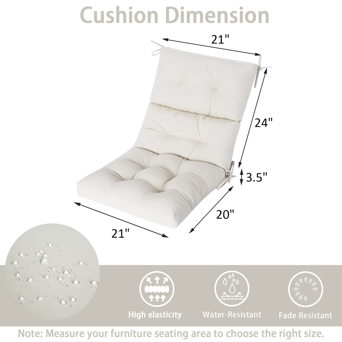 Goodgoods N Tufted Outdoor High-Back Chair Cushion 21x44 in - Beige