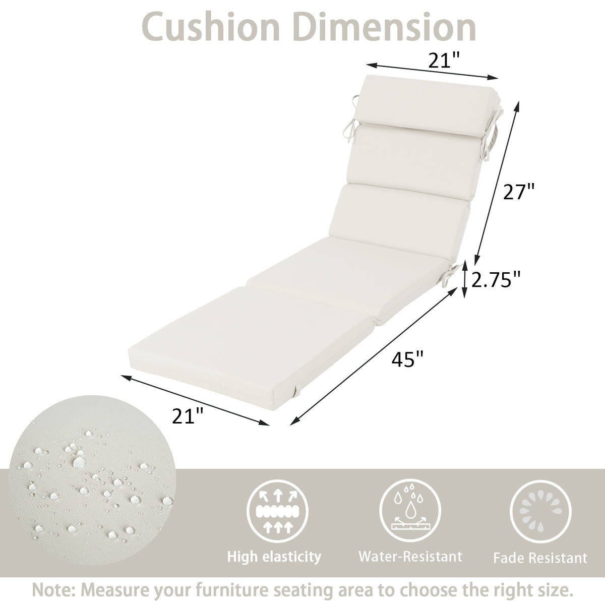 Goodgoods N Outdoor Chaise Lounge Cushion 21x72 in - Beige