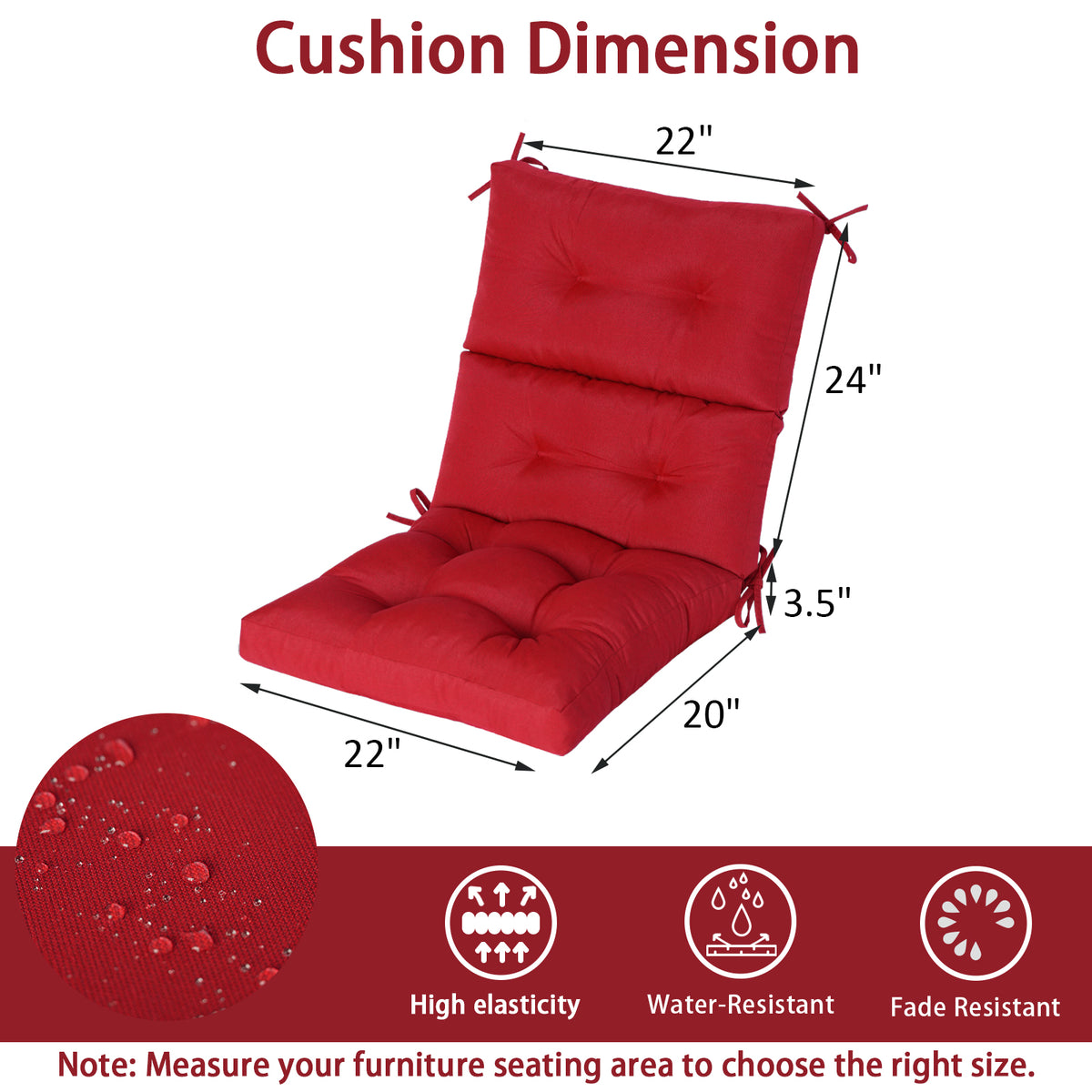 Goodgoods N Tufted Outdoor High-Back Chair Cushion 22x44 in - Red