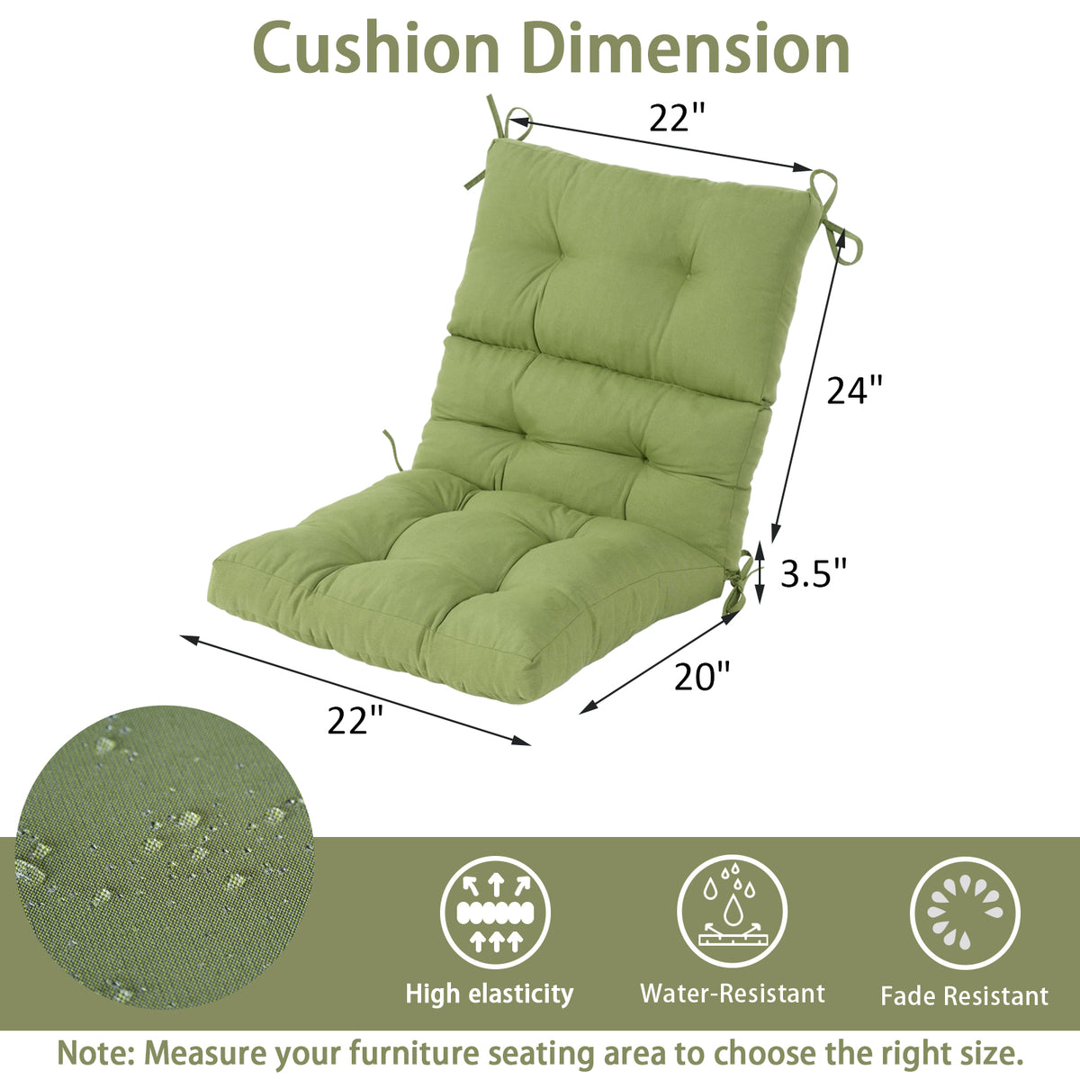 Goodgoods N Tufted Outdoor High-Back Chair Cushion 22x44 in - Light Green