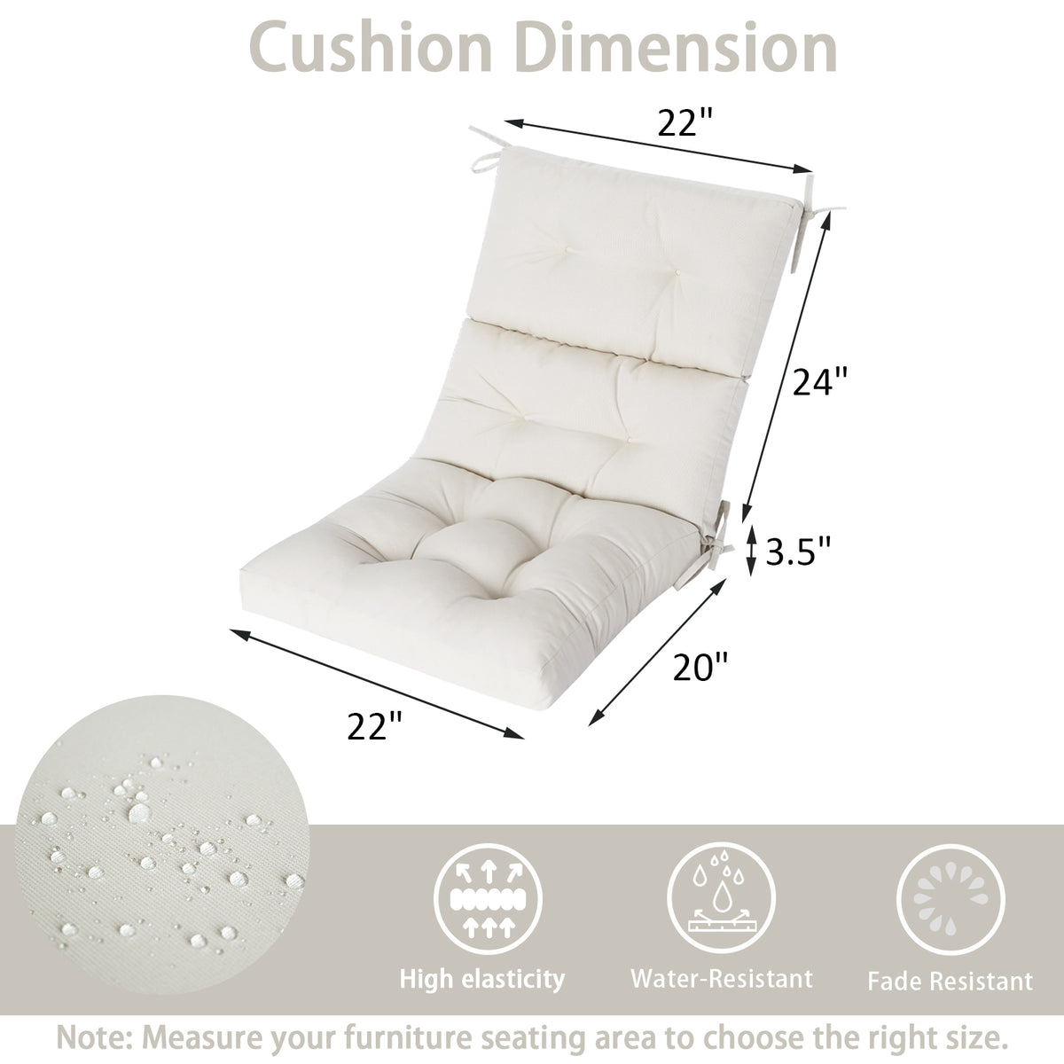Goodgoods N Tufted Outdoor High-Back Chair Cushion 22x44 in - Beige