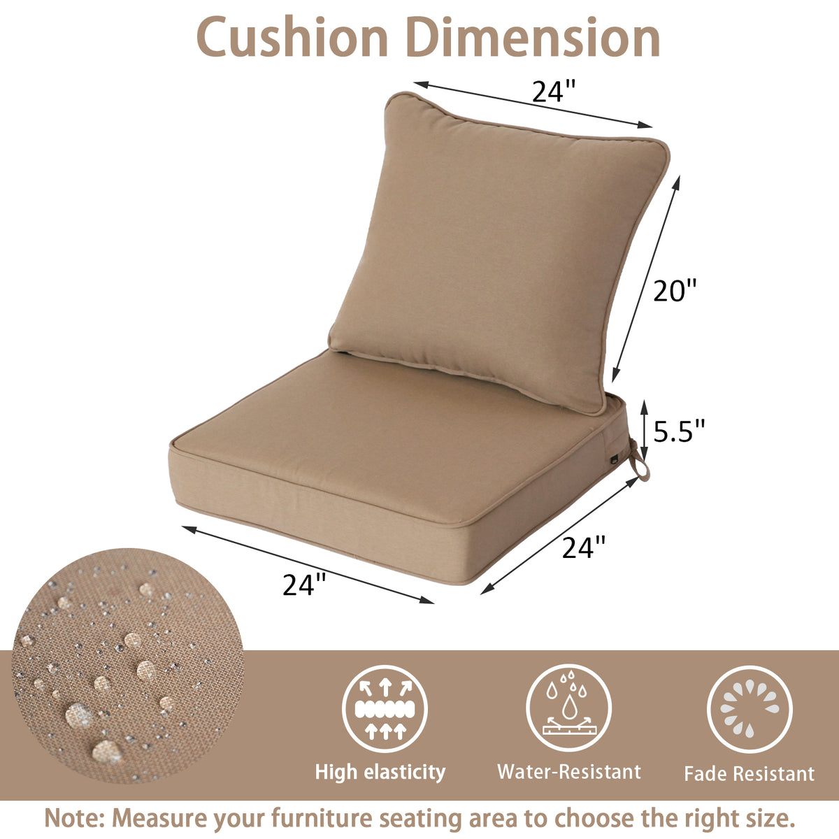 Goodgoods N Deep Seat Outdoor Cushion Set 24x24 in - Brown