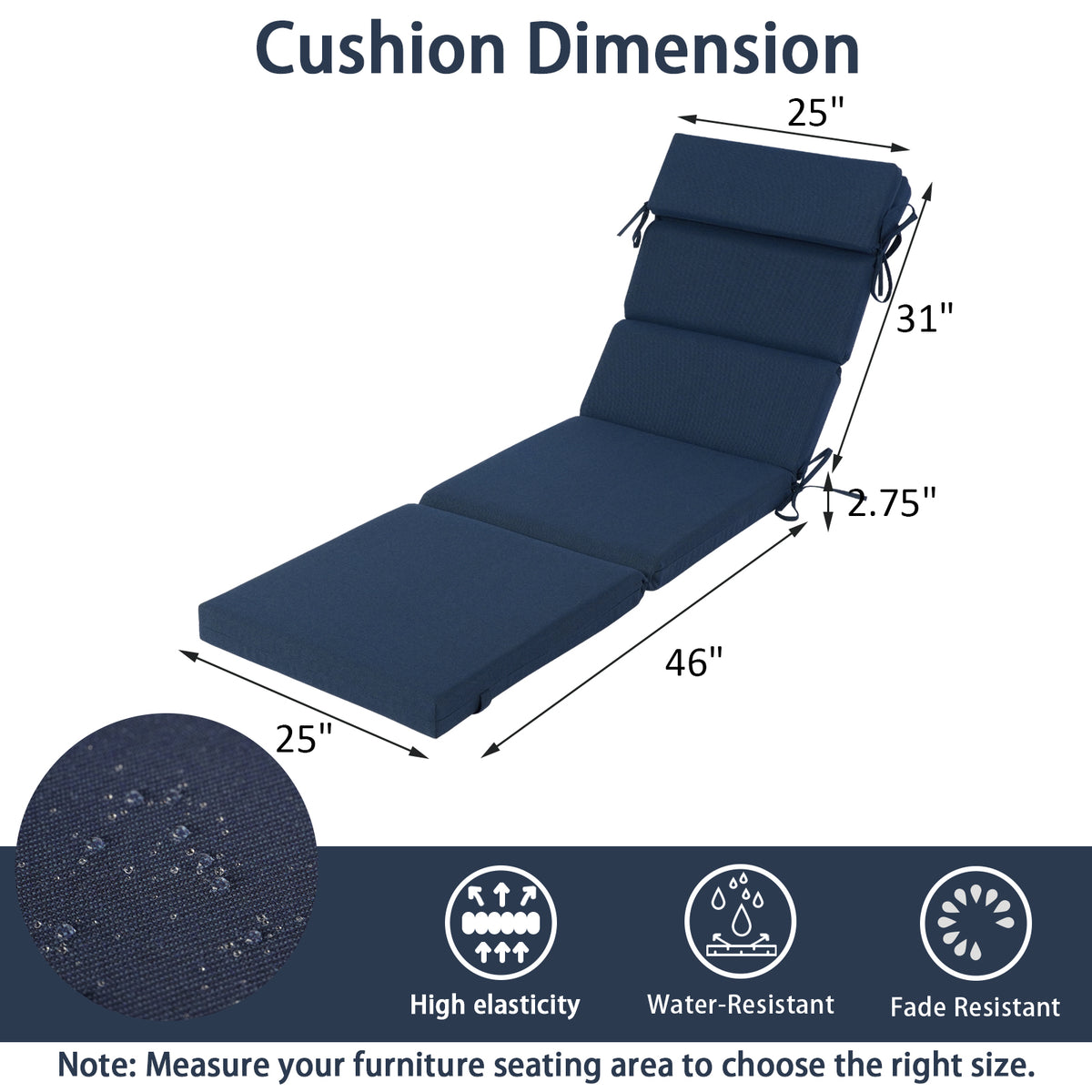 Goodgoods N Outdoor Chaise Lounge Cushion 25x77 in - Dark Blue
