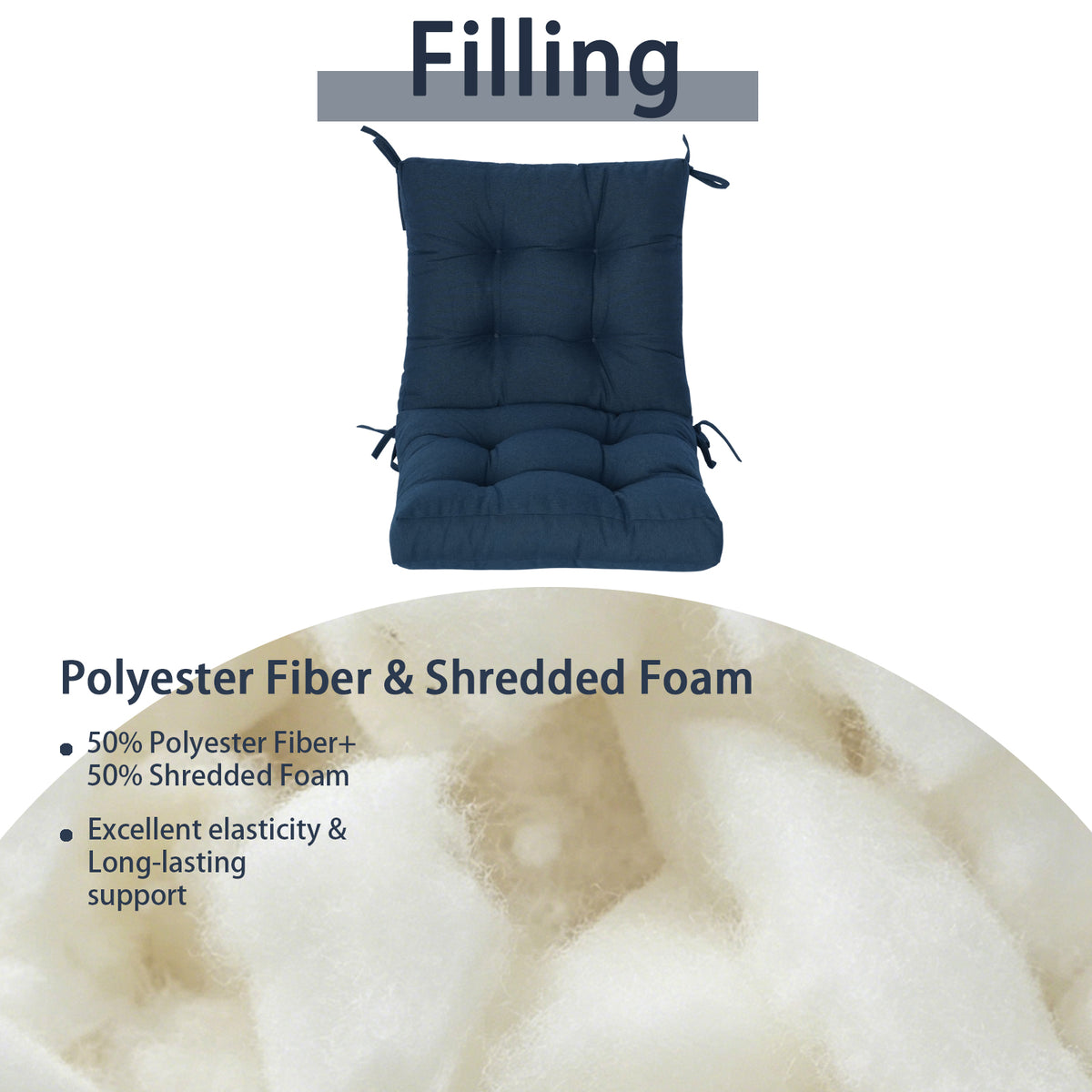 Goodgoods N Tufted Outdoor High-Back Chair Cushion 18x36 in - Dark Blue