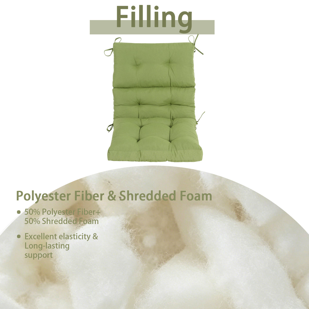 Goodgoods N Tufted Outdoor High-Back Chair Cushion 22x44 in - Light Green