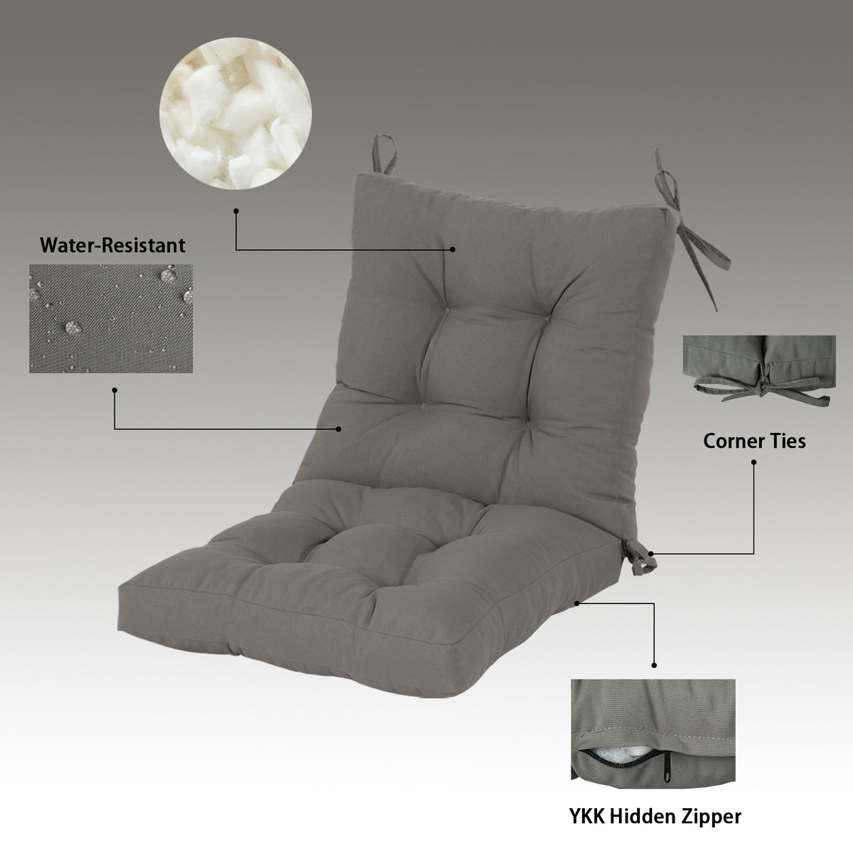 Goodgoods N Tufted Outdoor High-Back Chair Cushion 18x36 in - Gray