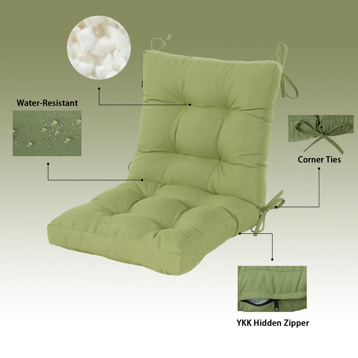 Goodgoods N Tufted Outdoor High-Back Chair Cushion 18x36 in - Light Green