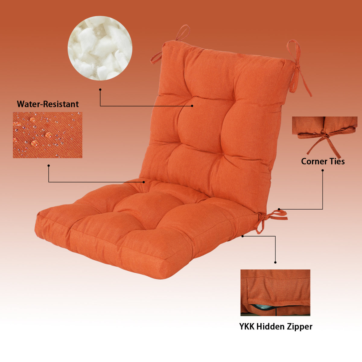 Goodgoods N Tufted Outdoor High-Back Chair Cushion 18x36 in - Orange