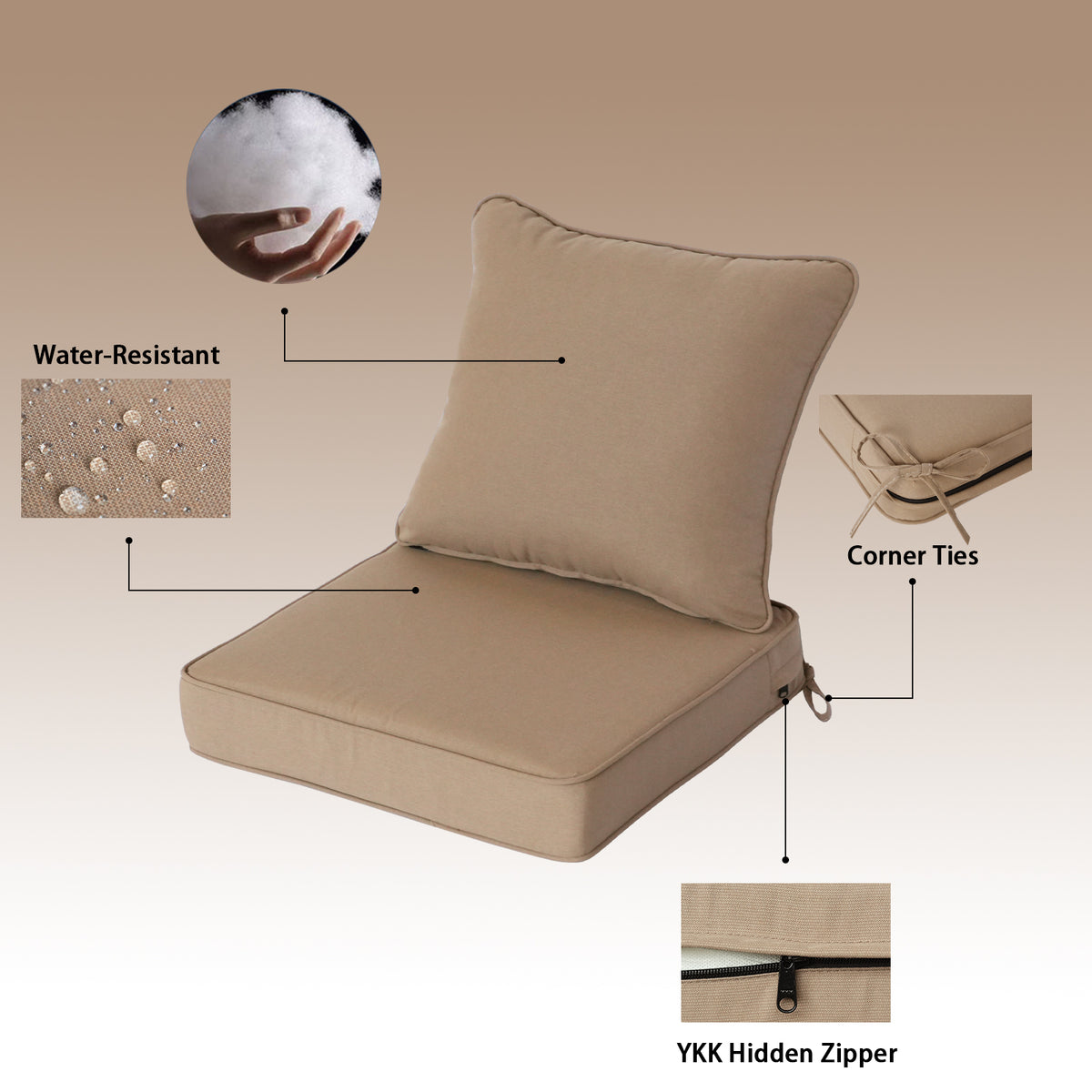Goodgoods N Deep Seat Outdoor Cushion Set 19x19 in - Brown