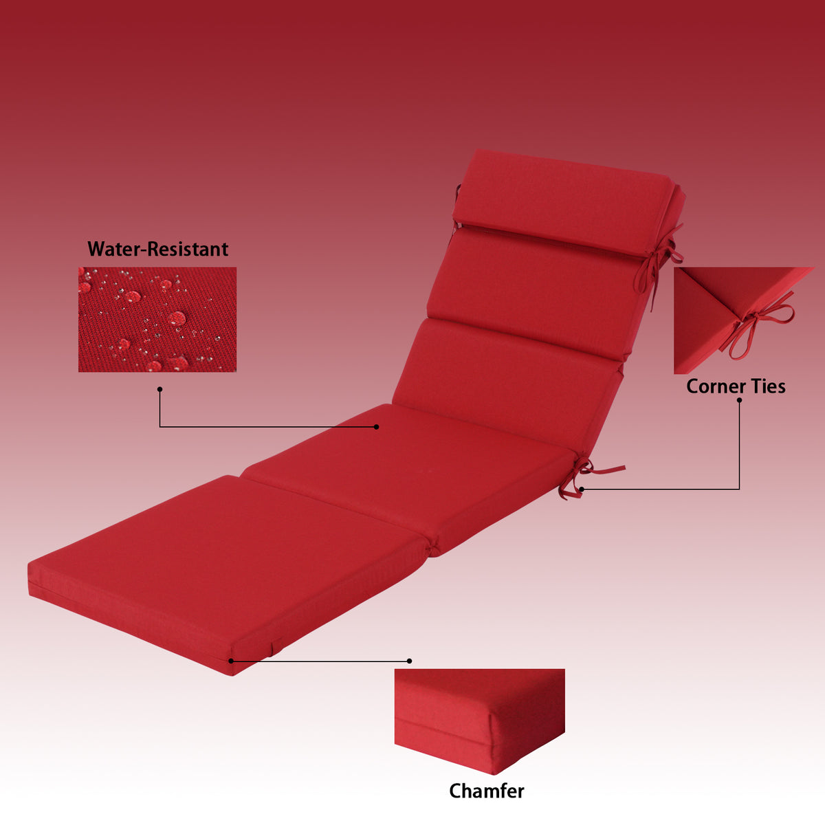 Goodgoods N Outdoor Chaise Lounge Cushion 21x72 in - Red