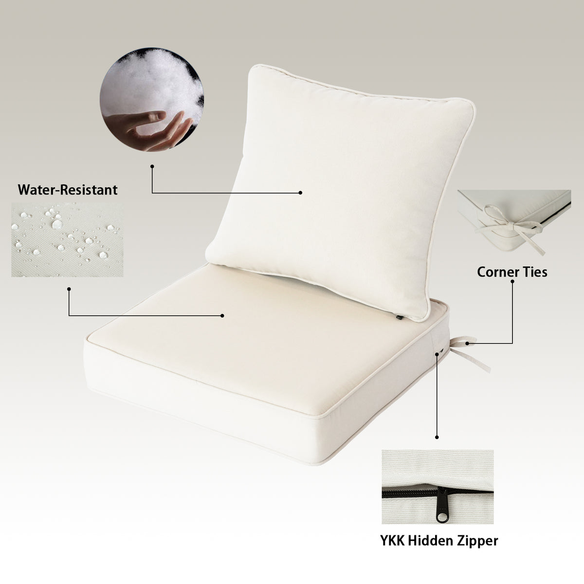 Goodgoods N Deep Seat Outdoor Cushion Set 22x22 in - Beige