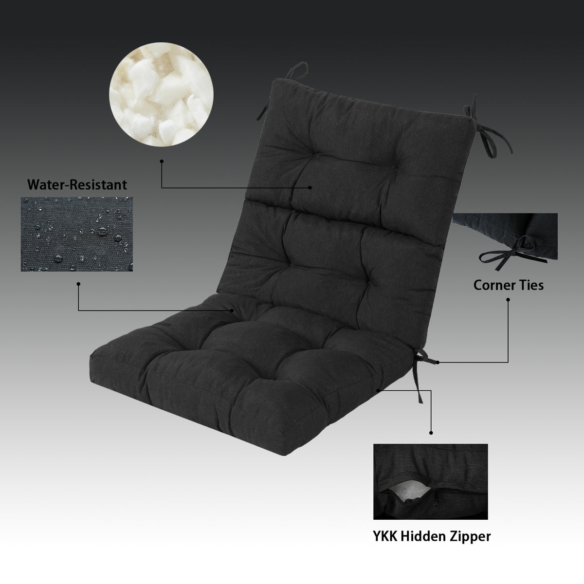 Goodgoods N Tufted Outdoor High-Back Chair Cushion 22x44 in - Black