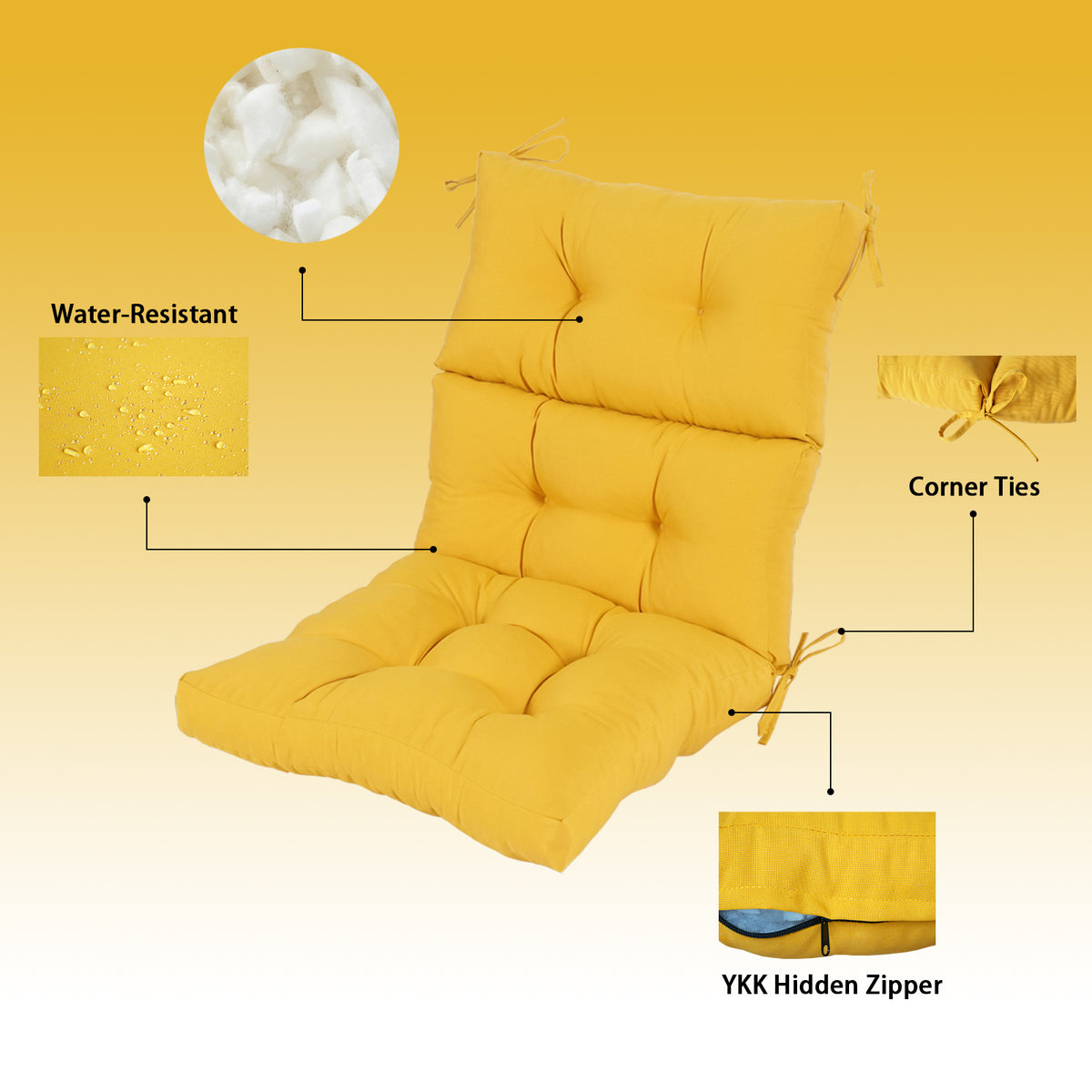 Goodgoods N Tufted Outdoor High-Back Chair Cushion 22x44 in - Yellow