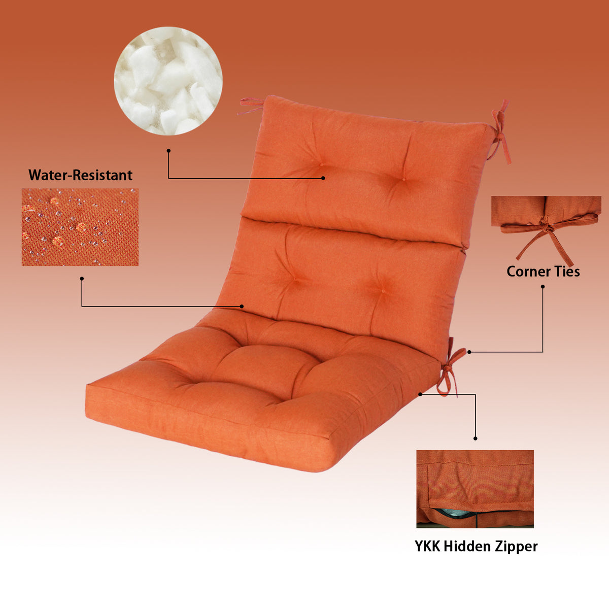 Goodgoods N Tufted Outdoor High-Back Chair Cushion 22x44 in - Orange