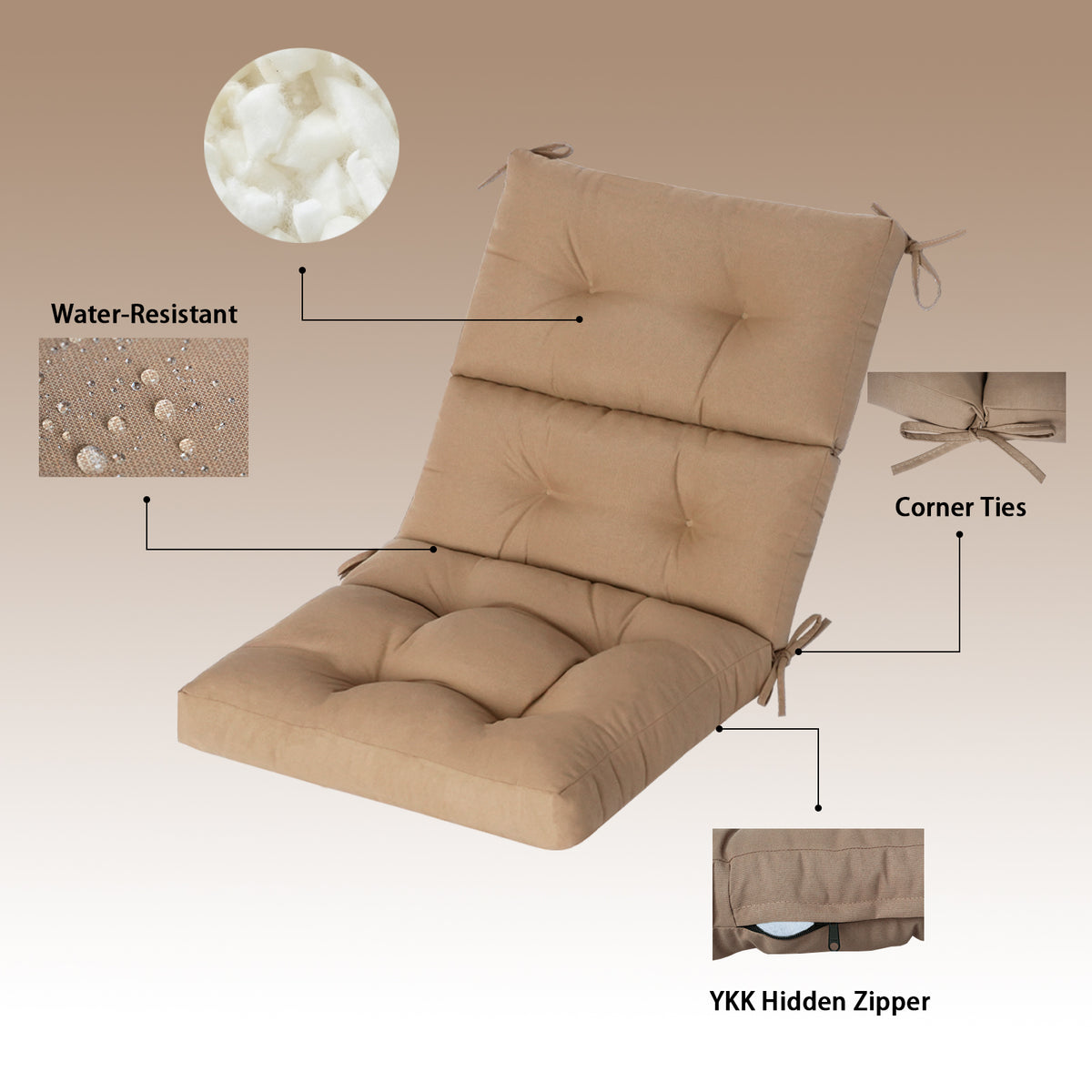 Goodgoods N Tufted Outdoor High-Back Chair Cushion 22x44 in - Brown