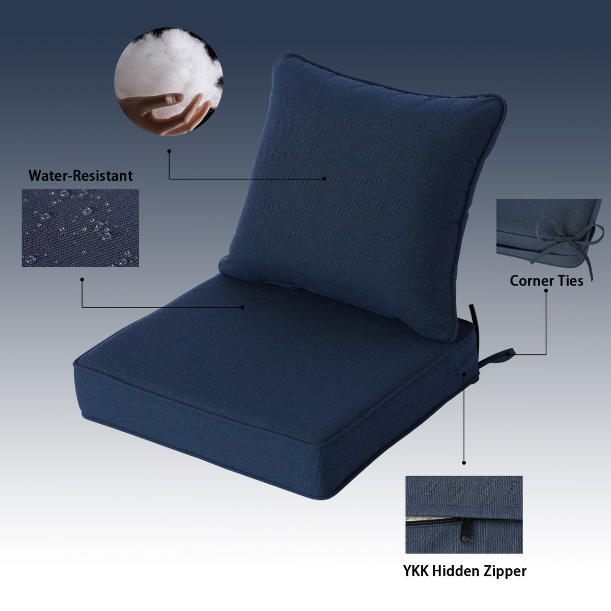 Goodgoods N Deep Seat Outdoor Cushion Set 24x24 in - Dark Blue