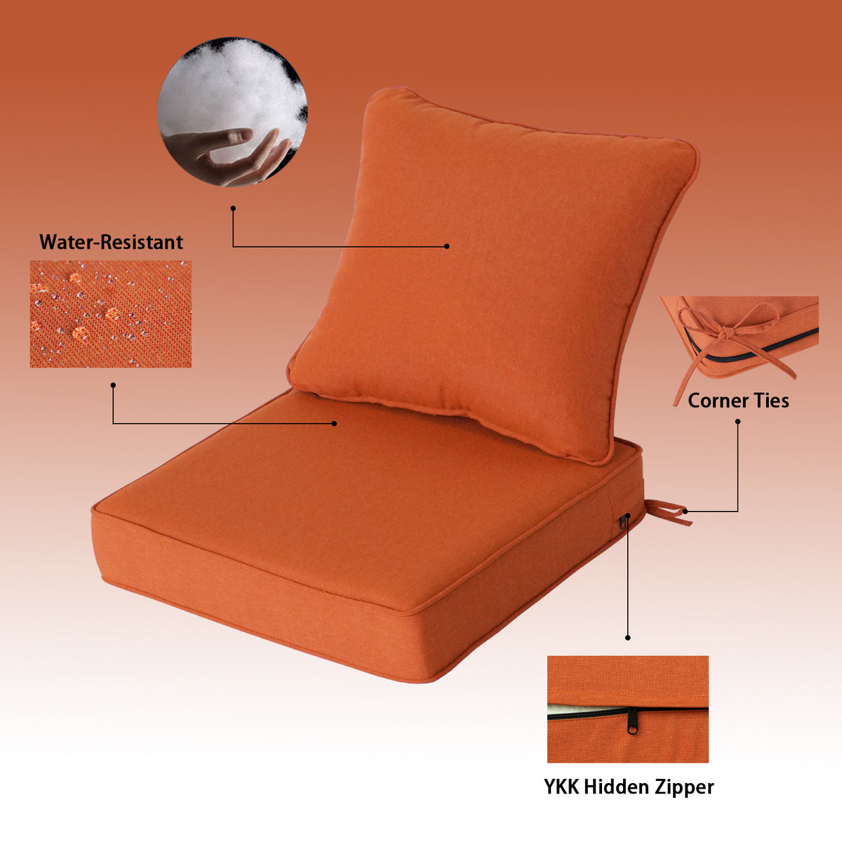 Goodgoods N Deep Seat Outdoor Cushion Set 24x24 in - Orange
