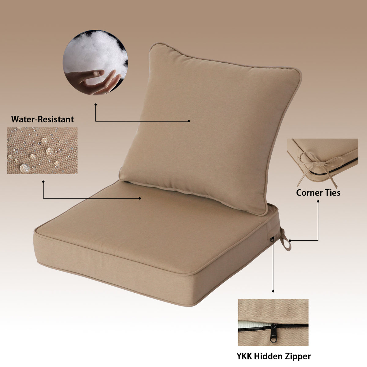 Goodgoods N Deep Seat Outdoor Cushion Set 24x24 in - Brown