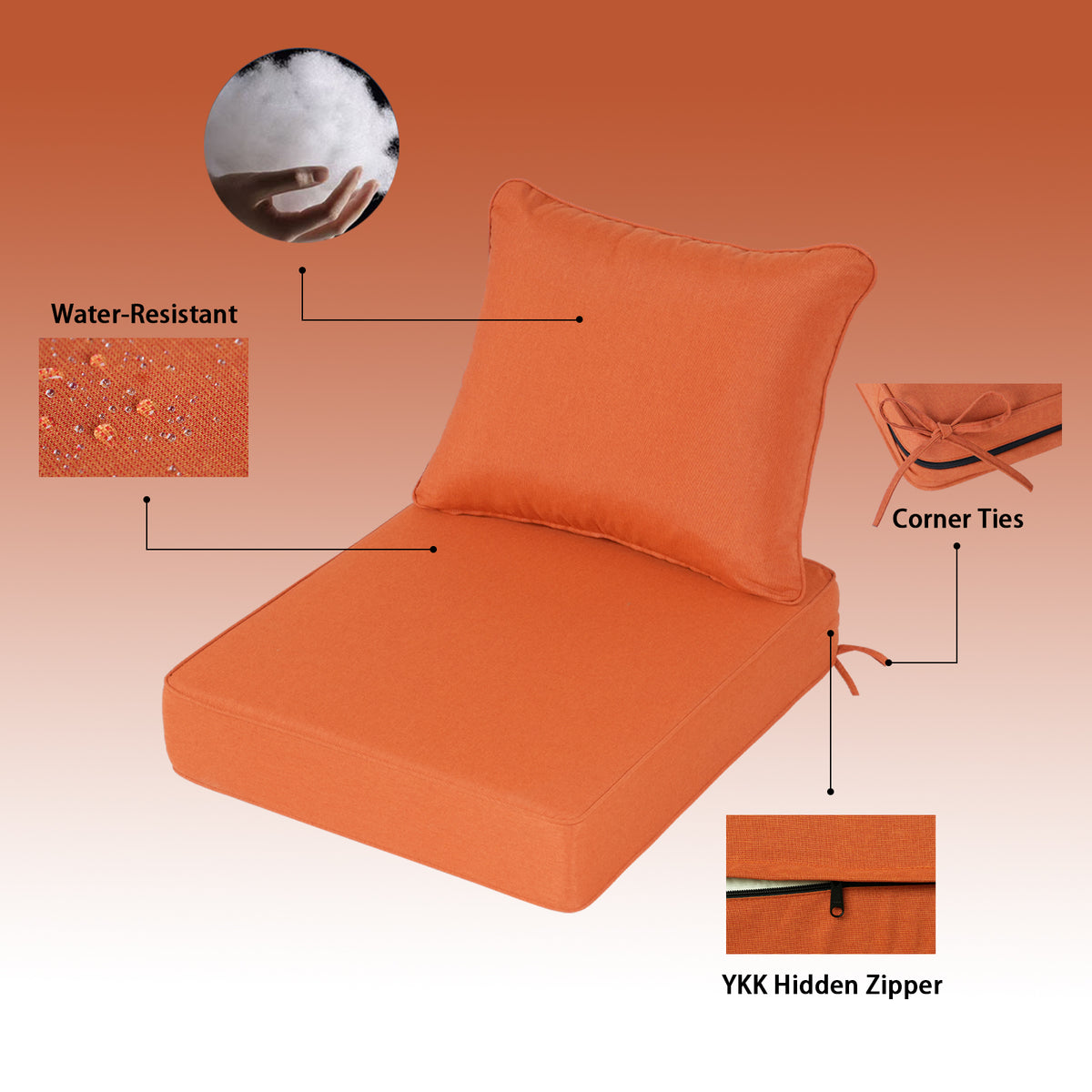 Goodgoods N Deep Seat Outdoor Cushion Set 24x28 in - Orange