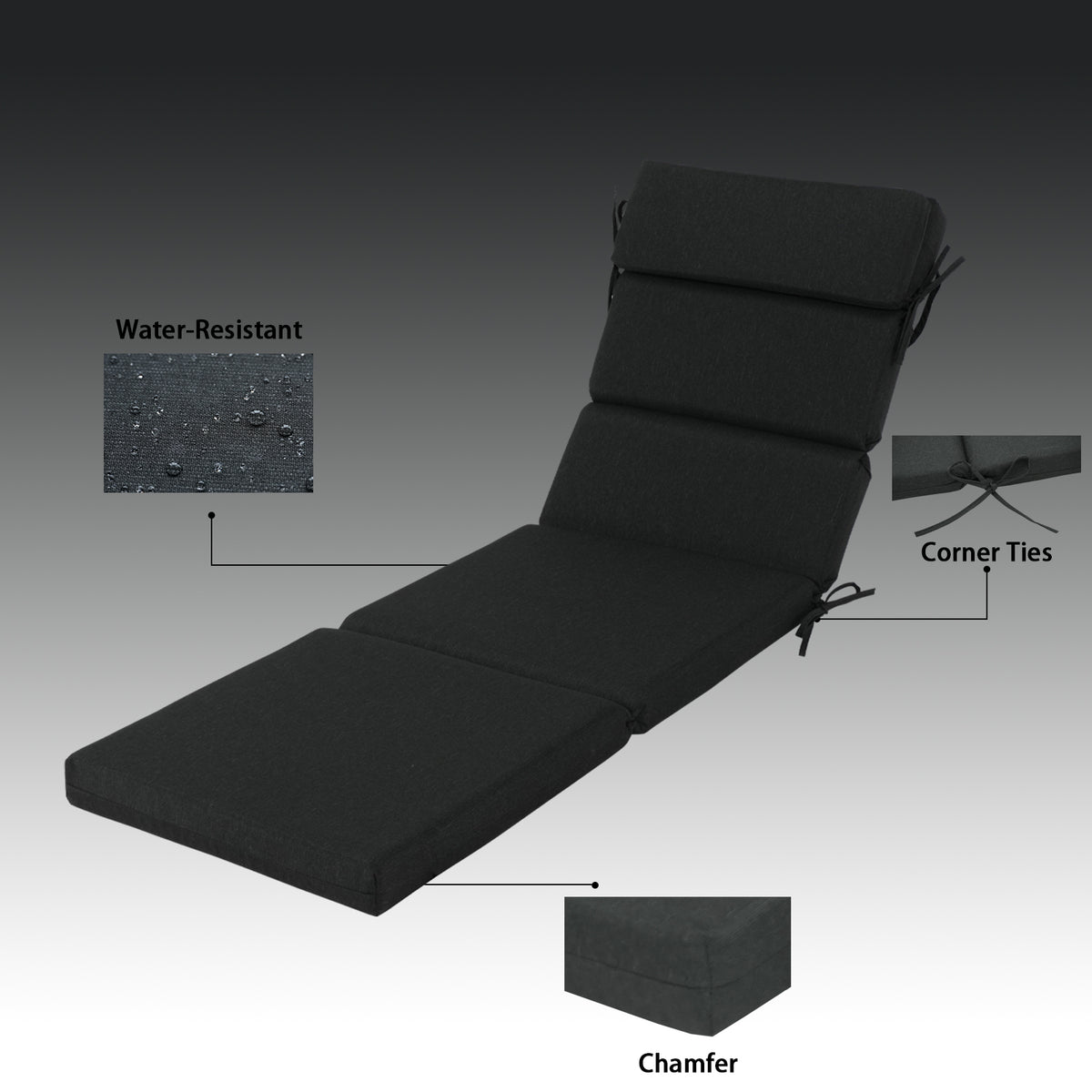 Goodgoods N Outdoor Chaise Lounge Cushion 25x77 in - Black