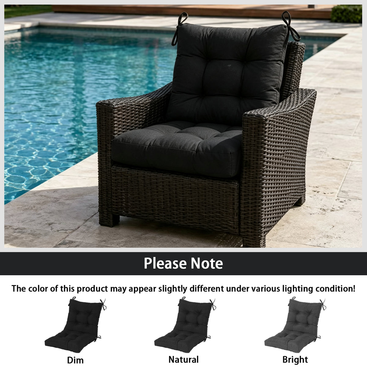 Goodgoods N Tufted Outdoor High-Back Chair Cushion 18x36 in - Black