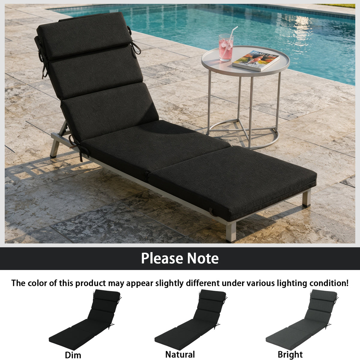 Goodgoods N Outdoor Chaise Lounge Cushion 21x72 in - Black
