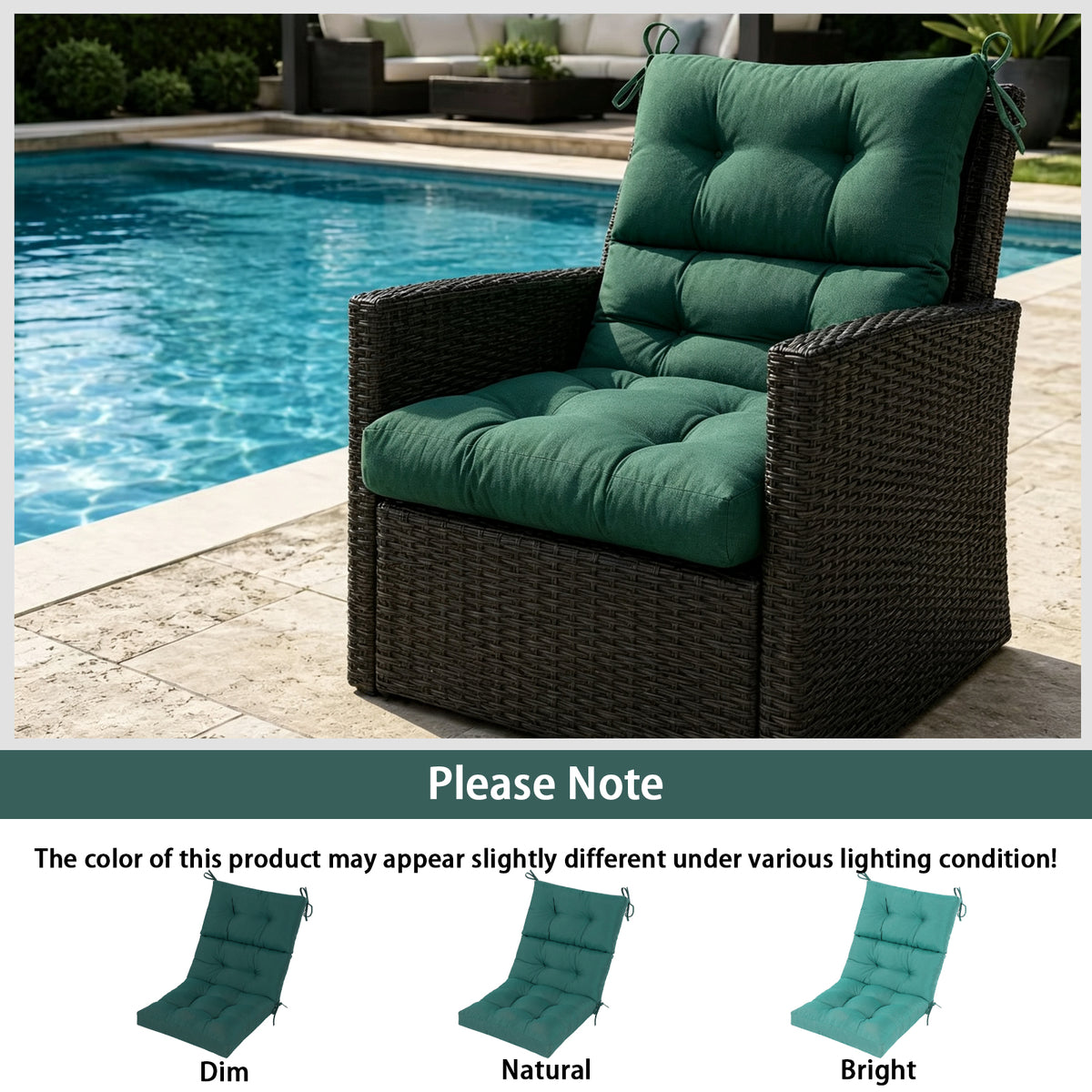 Goodgoods N Tufted Outdoor High-Back Chair Cushion 22x44 in - Deep Green