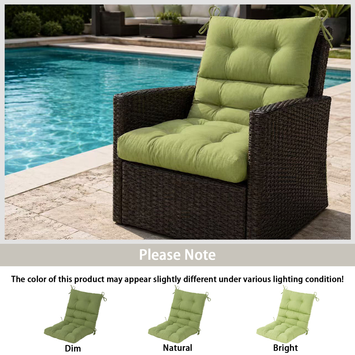 Goodgoods N Tufted Outdoor High-Back Chair Cushion 22x44 in - Light Green