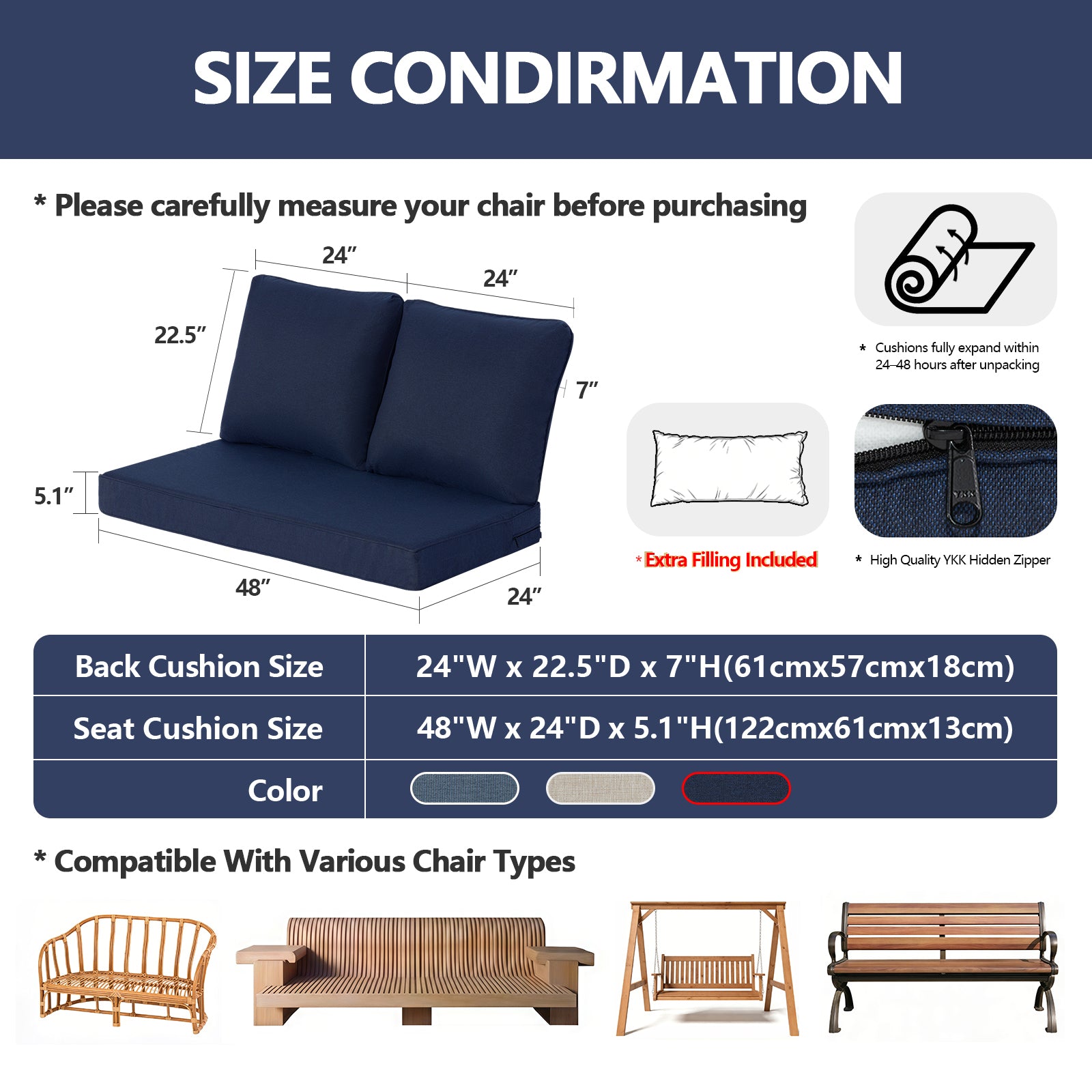 GoodGoods Classic Outdoor Loveseat Cushion 48x24 in-Everyday Polyester
