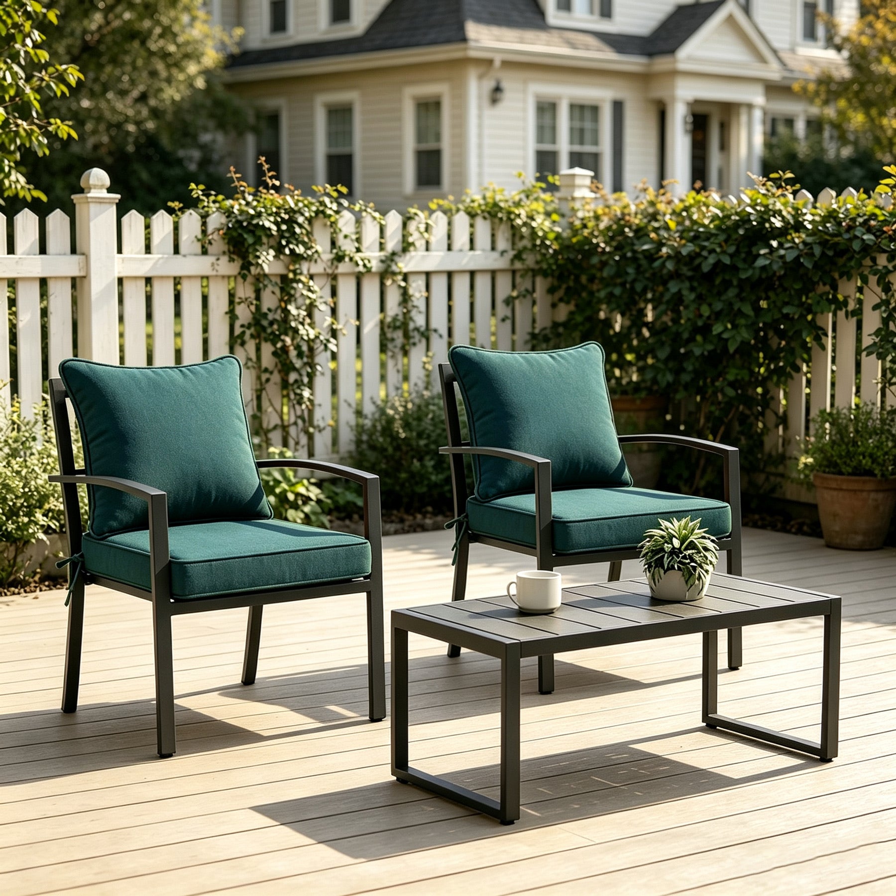 GoodGoods Deep Seat Outdoor Cushion Set 19x19 in - Deep Green lifestyle and product view 3