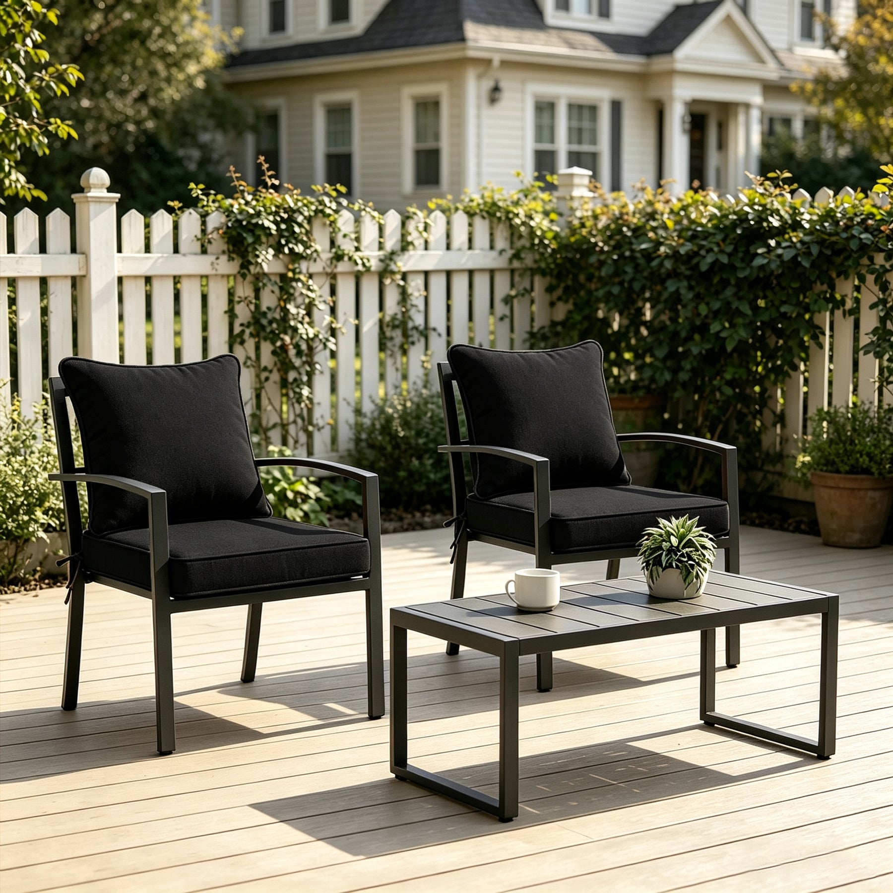 GoodGoods Deep Seat Outdoor Cushion Set 19x19 in - Black lifestyle and product view 3