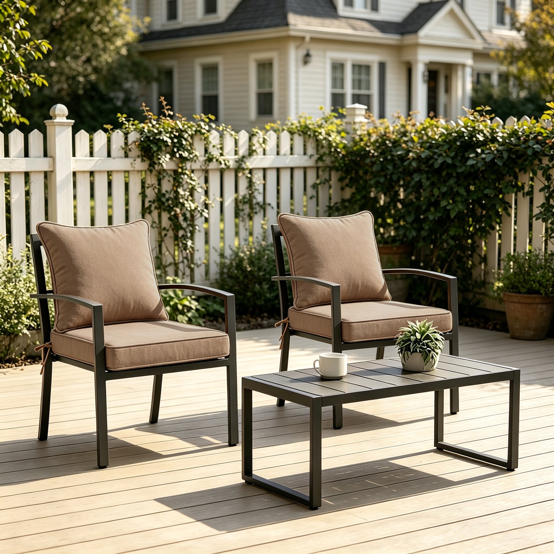 GoodGoods Deep Seat Outdoor Cushion Set 19x19 in - Brown lifestyle and product view 3