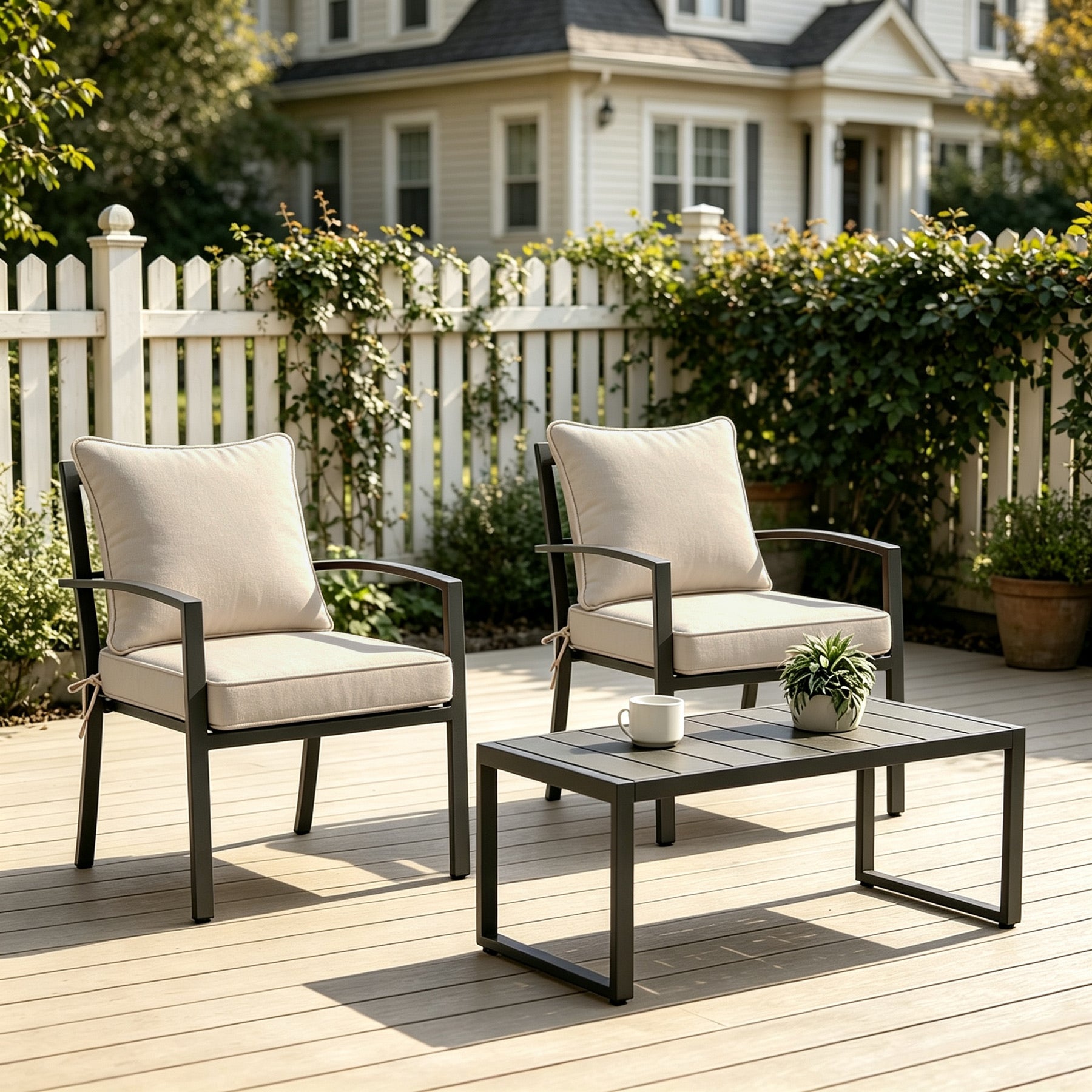 GoodGoods Deep Seat Outdoor Cushion Set 19x19 in - Beige lifestyle and product view 3