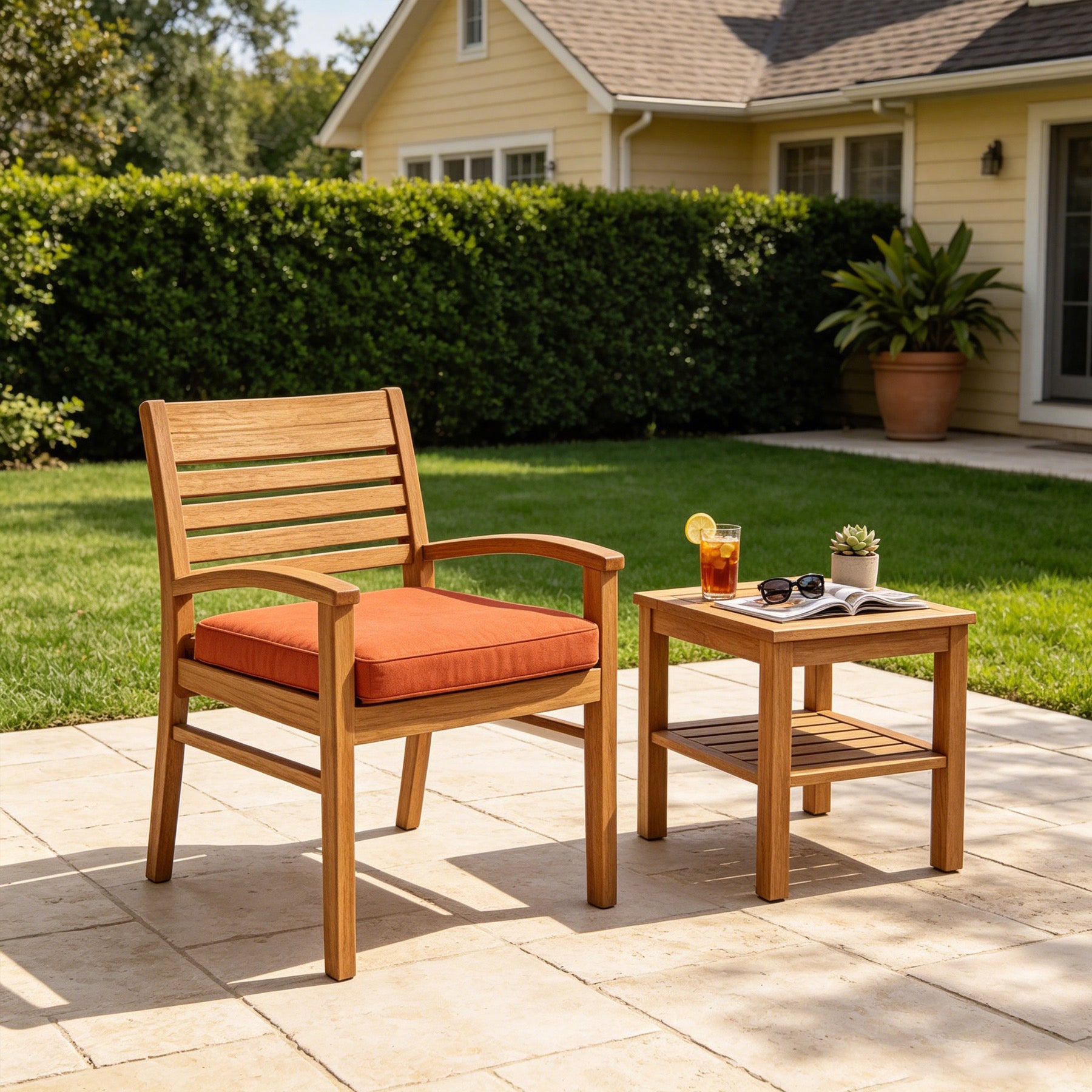 GoodGoods Outdoor Seat Cushion 22x22 in - Orange lifestyle and product view 6