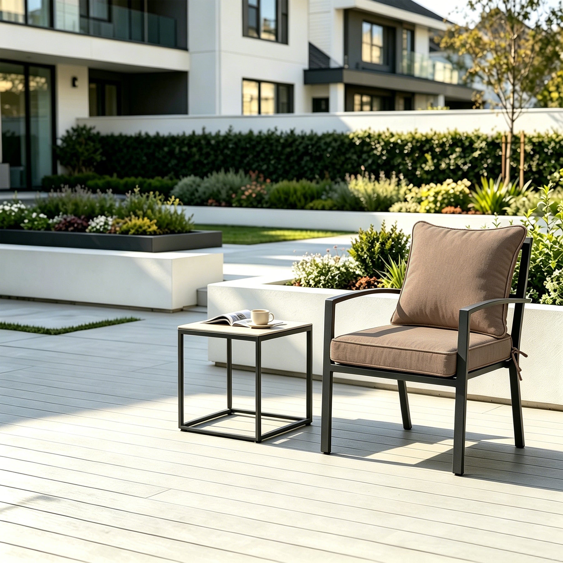 GoodGoods Deep Seat Outdoor Cushion Set 22x22 in - Brown lifestyle and product view 3