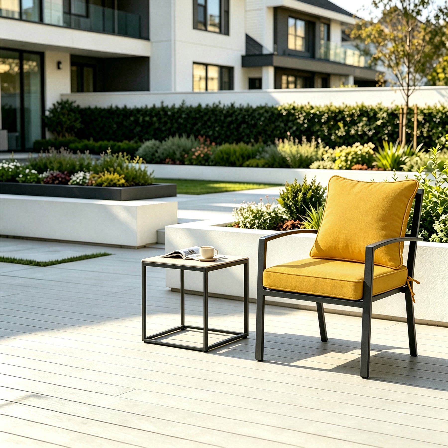 GoodGoods Deep Seat Outdoor Cushion Set 22x22 in - Yellow lifestyle and product view 3