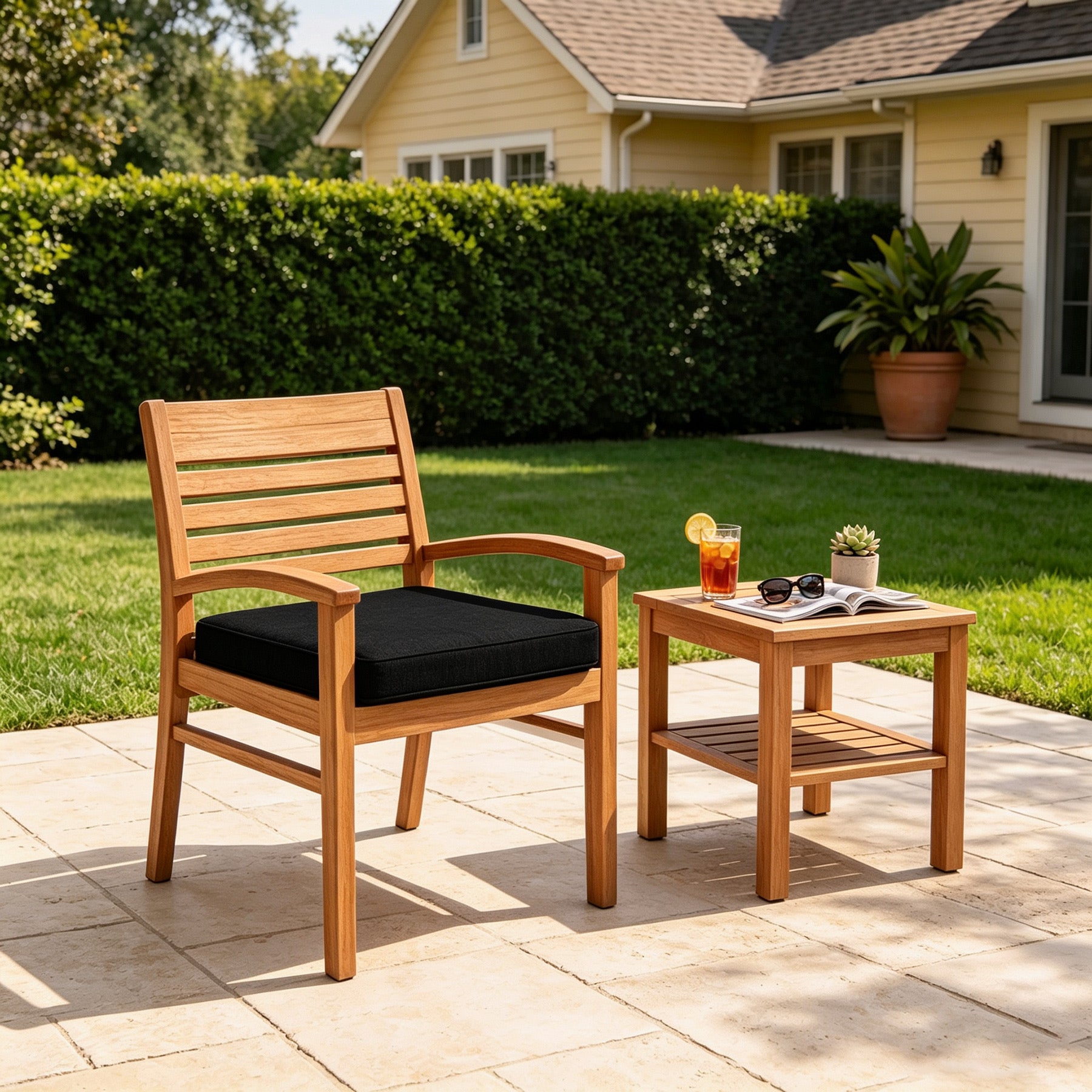 GoodGoods Outdoor Seat Cushion 22x22 in - Black lifestyle and product view 6