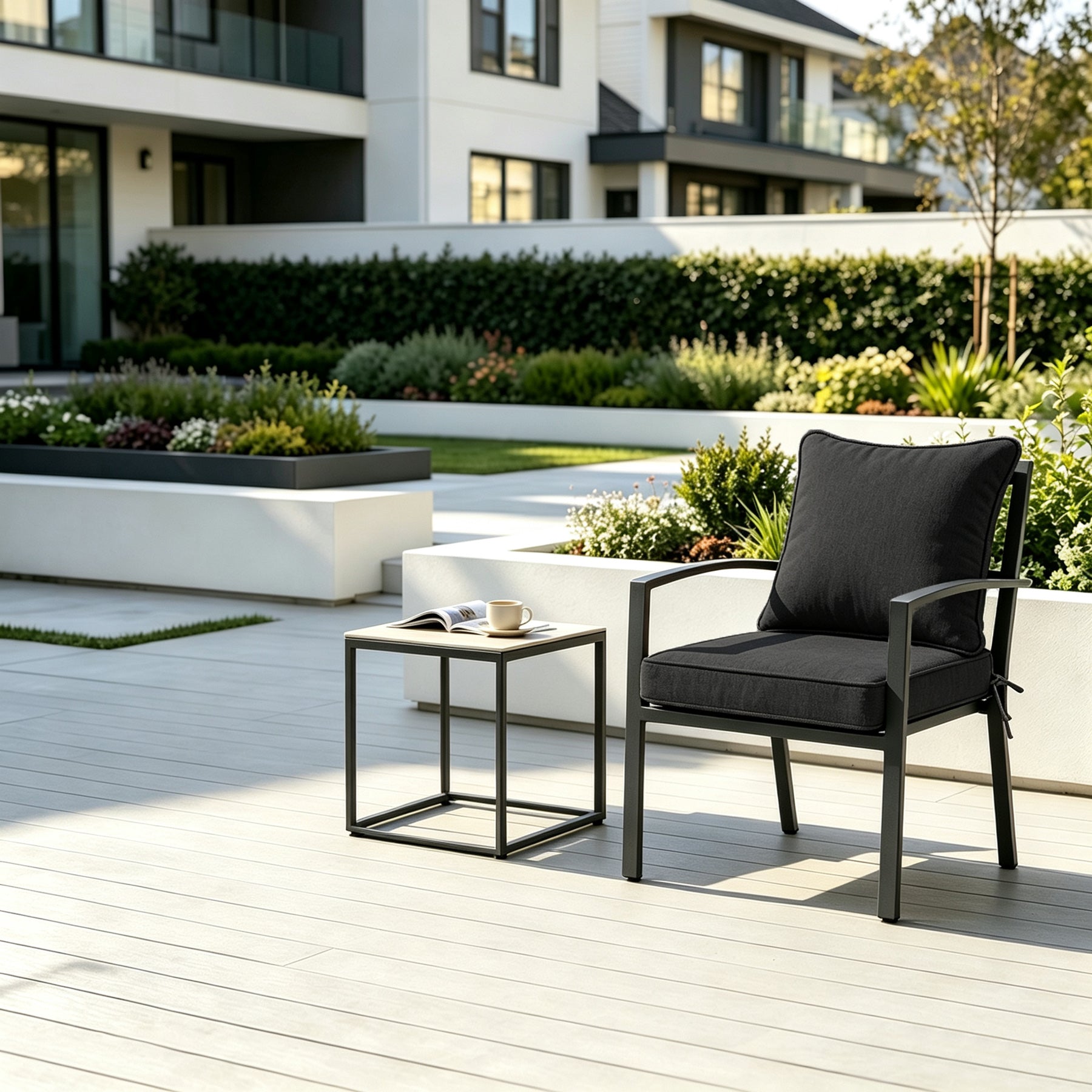 GoodGoods Deep Seat Outdoor Cushion Set 22x22 in - Black lifestyle and product view 3
