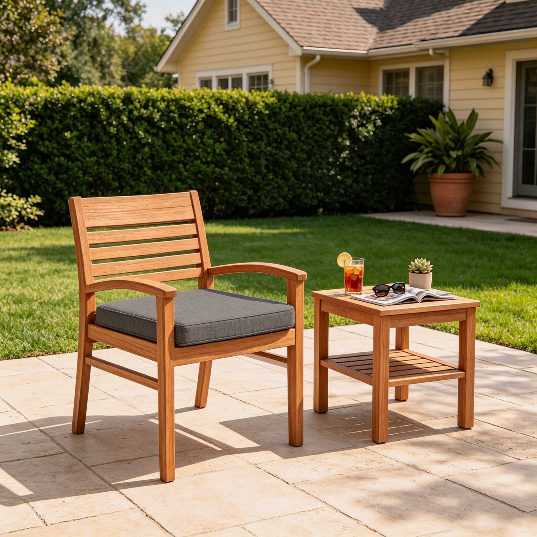 GoodGoods Outdoor Seat Cushion 22x22 in - Gray lifestyle and product view 6
