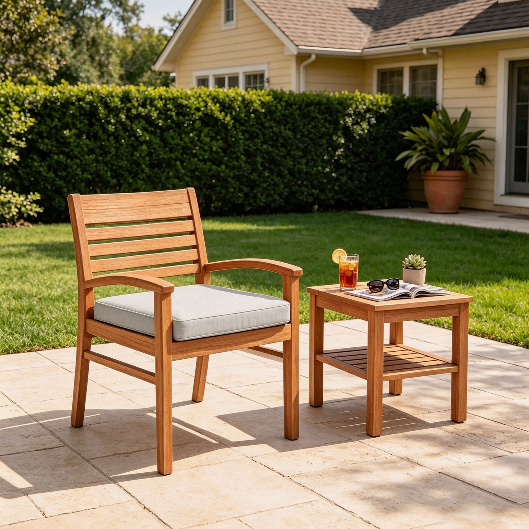 GoodGoods Outdoor Seat Cushion 22x22 in - Beige lifestyle and product view 6