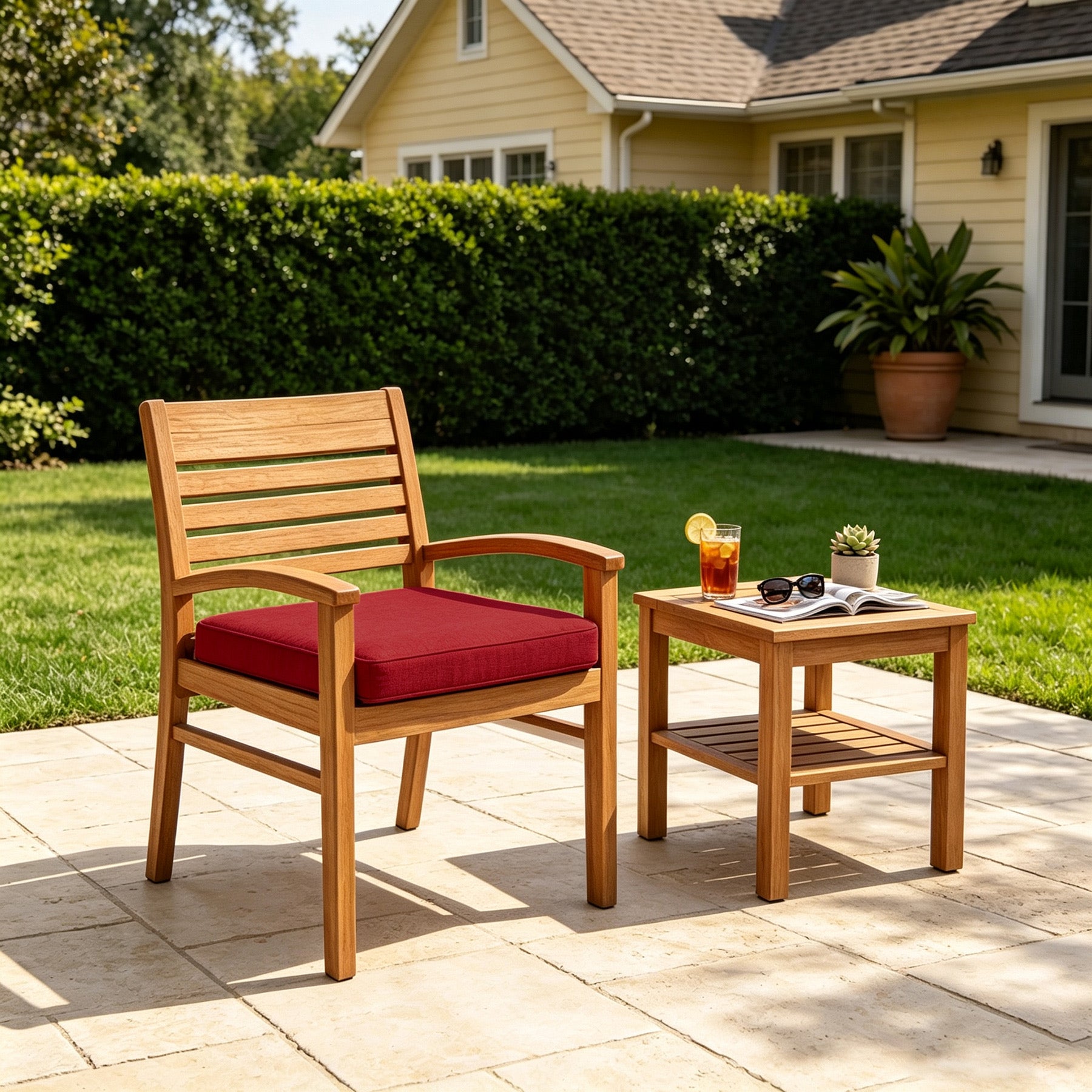 GoodGoods Outdoor Seat Cushion 22x22 in - Red lifestyle and product view 6