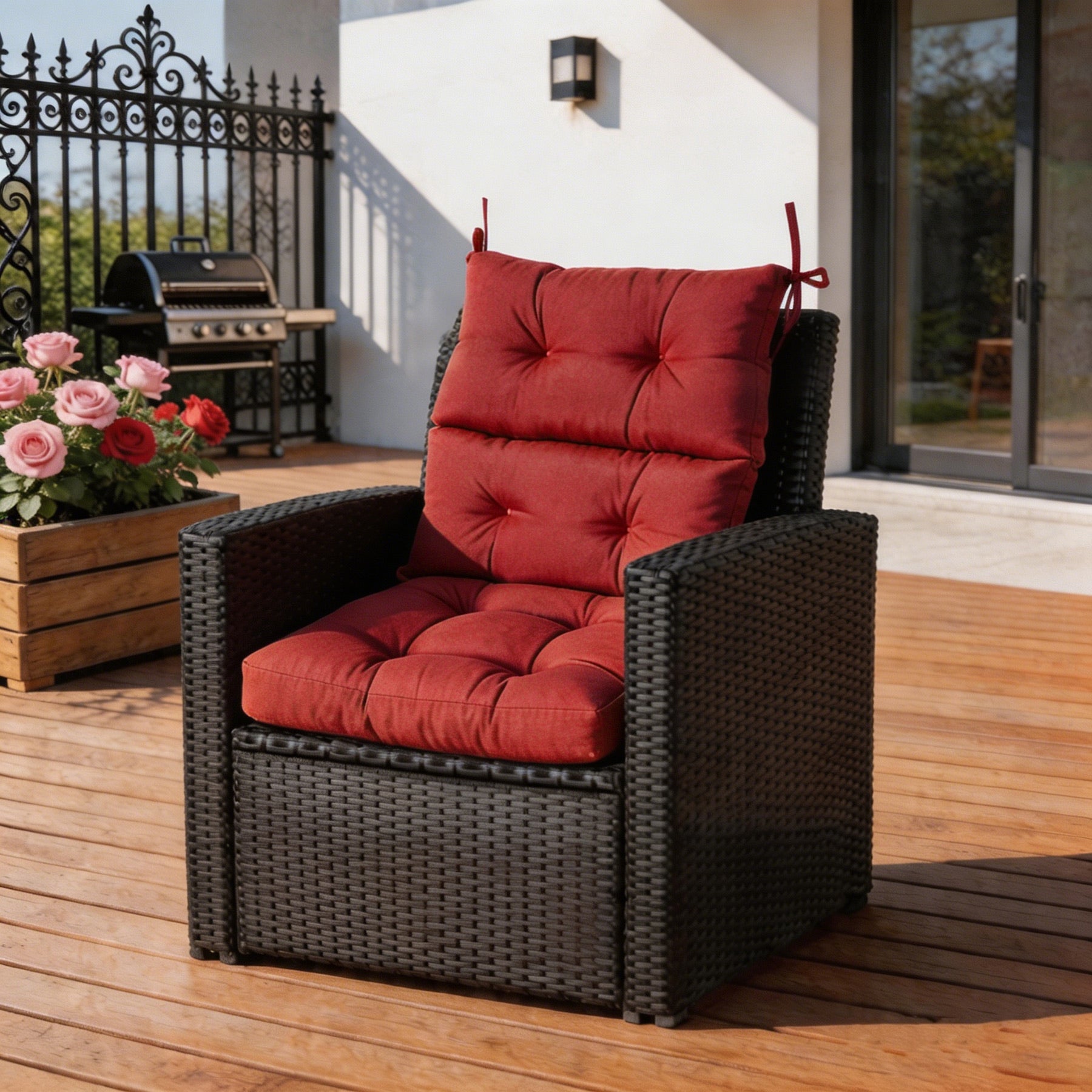 GoodGoods Tufted Outdoor High-Back Chair Cushion 22x44 in - Red lifestyle and product view 4
