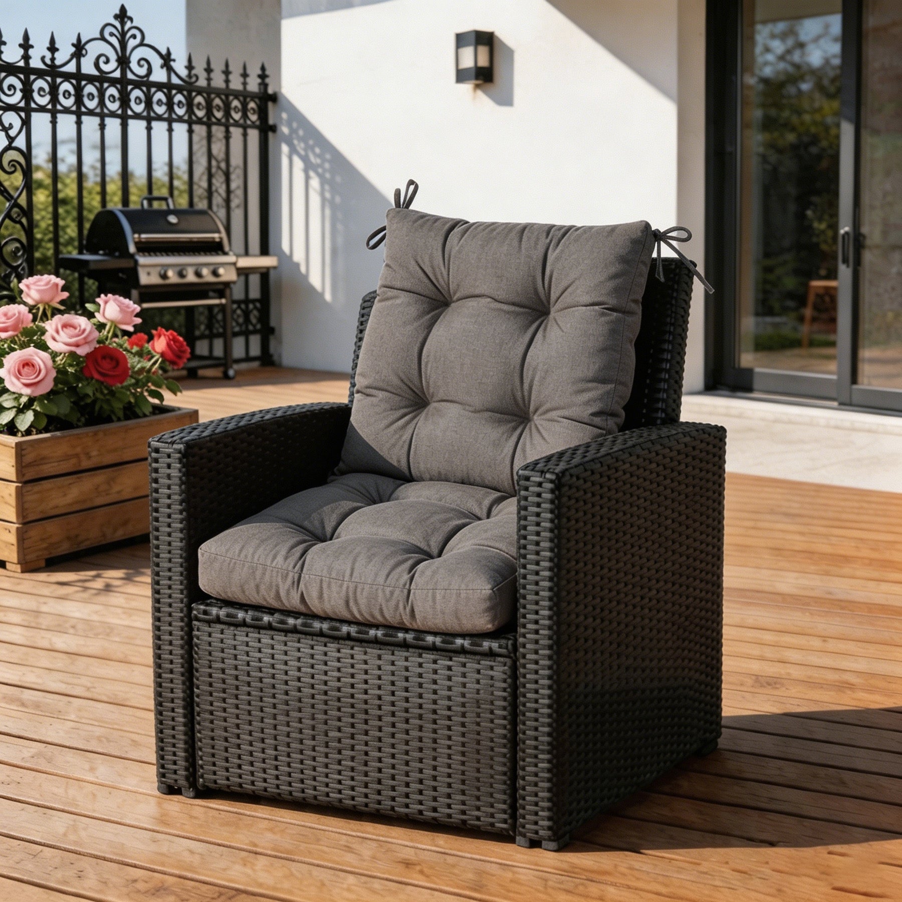GoodGoods Tufted Outdoor High-Back Chair Cushion 20x40 in - Gray lifestyle and product view 4