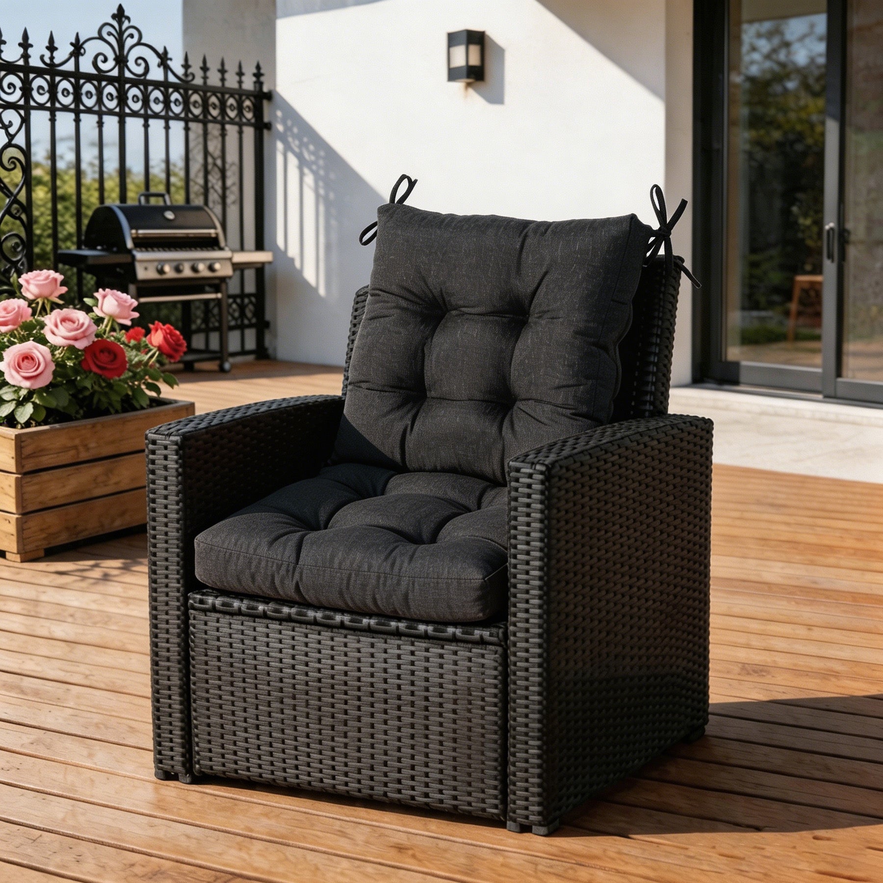 GoodGoods Tufted Outdoor High-Back Chair Cushion 20x40 in - Black lifestyle and product view 4