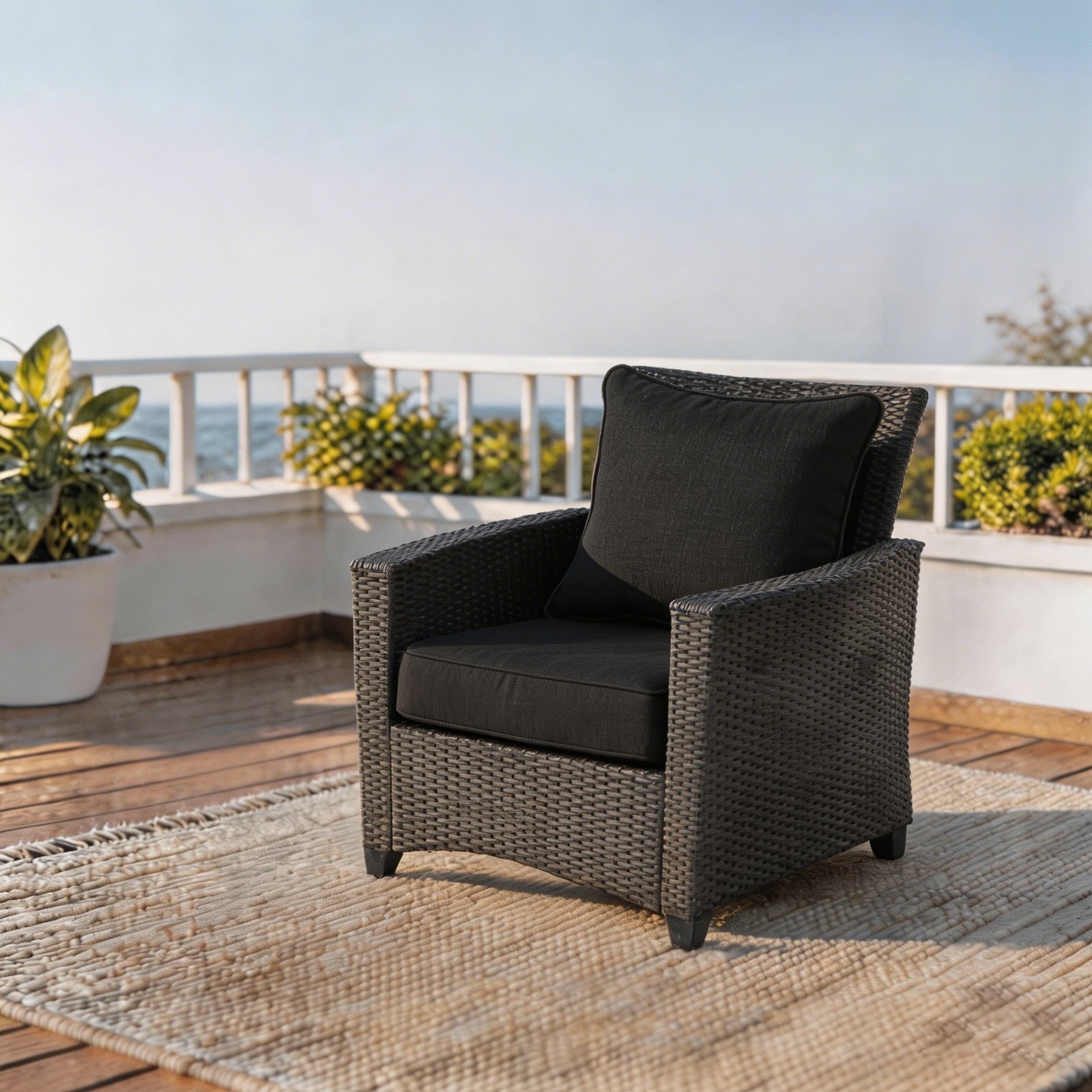 GoodGoods Deep Seat Outdoor Cushion Set 24x24 in - Black lifestyle and product view 3
