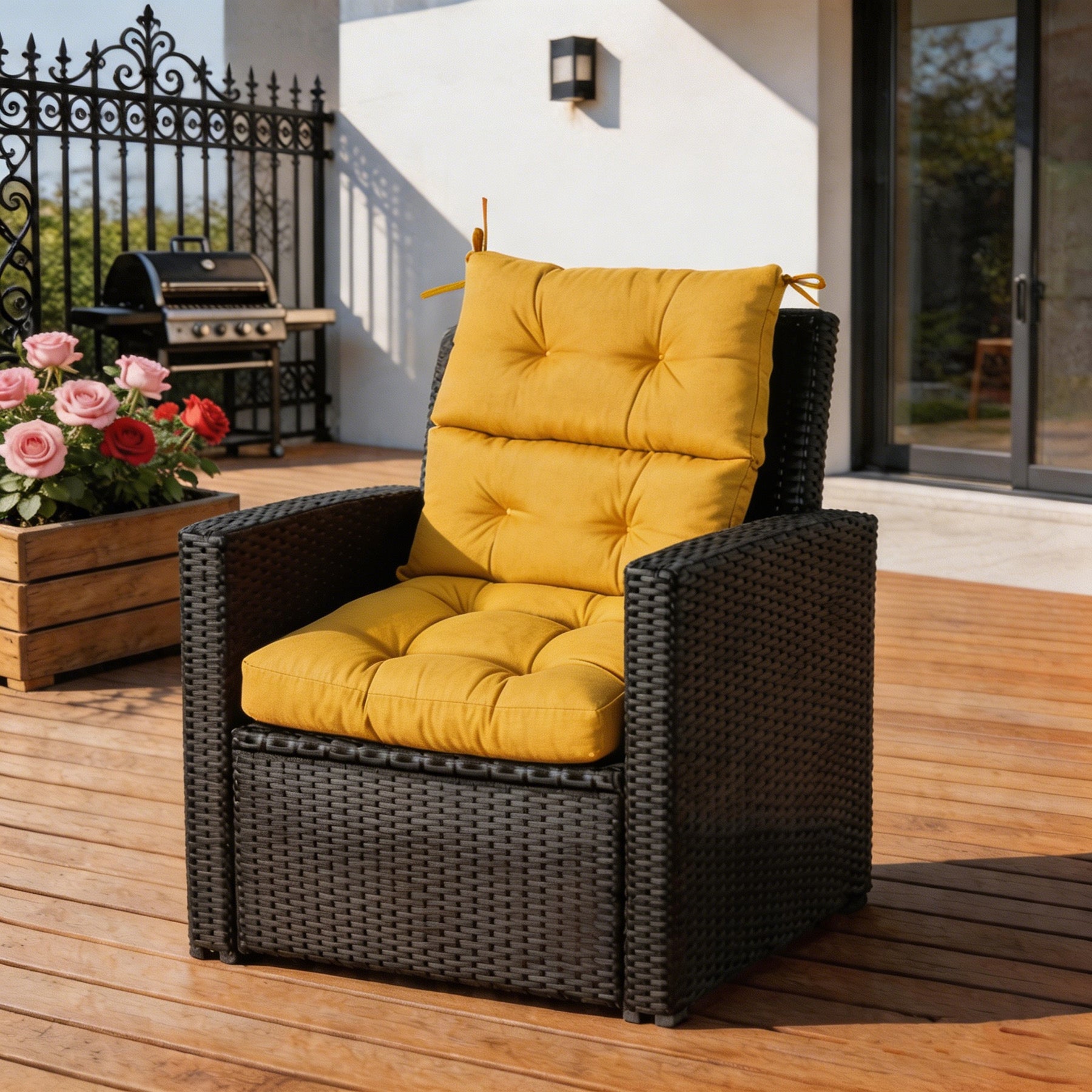 GoodGoods Tufted Outdoor High-Back Chair Cushion 22x44 in - Yellow lifestyle and product view 4