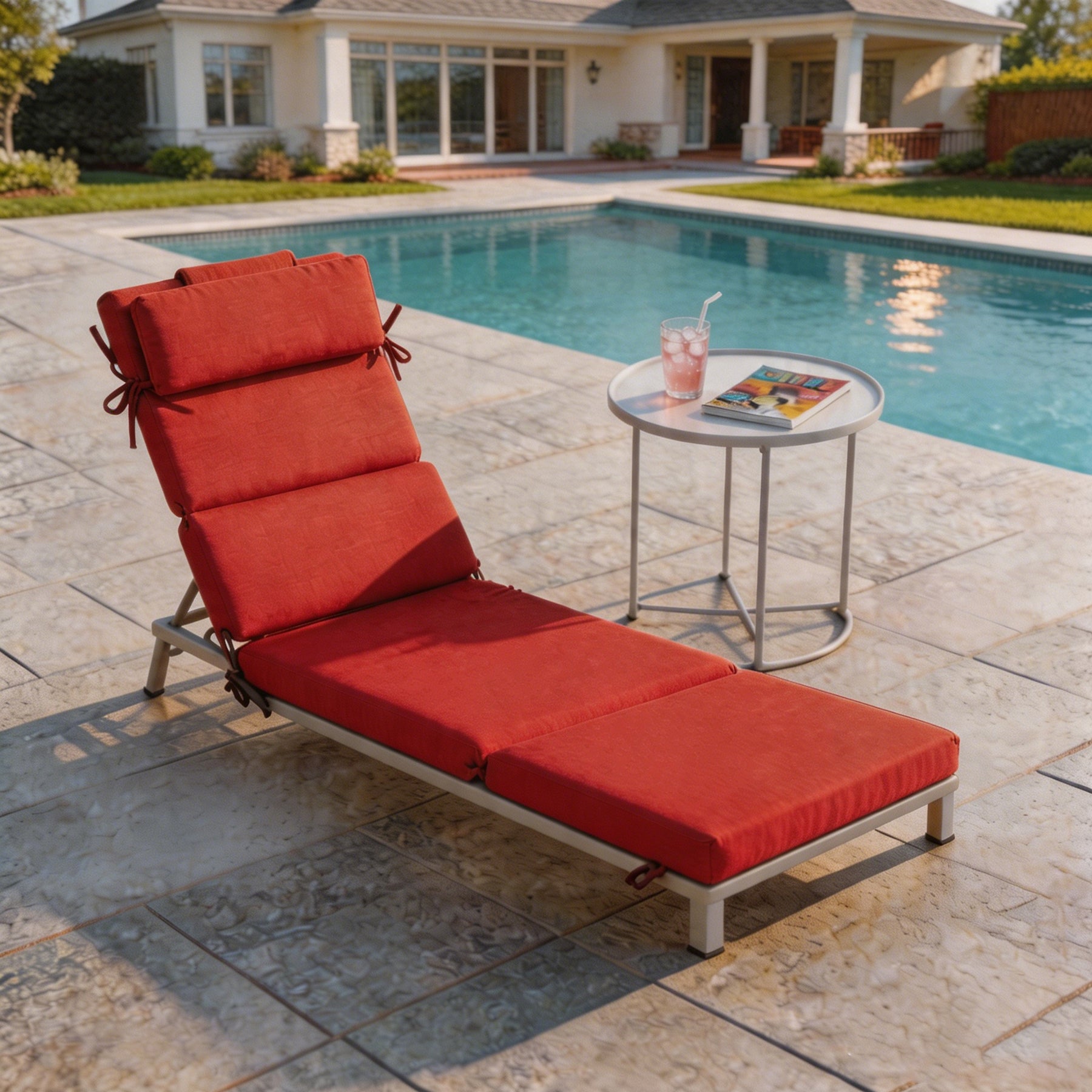 GoodGoods Outdoor Chaise Lounge Cushion 25x77 in - Red lifestyle and product view 4